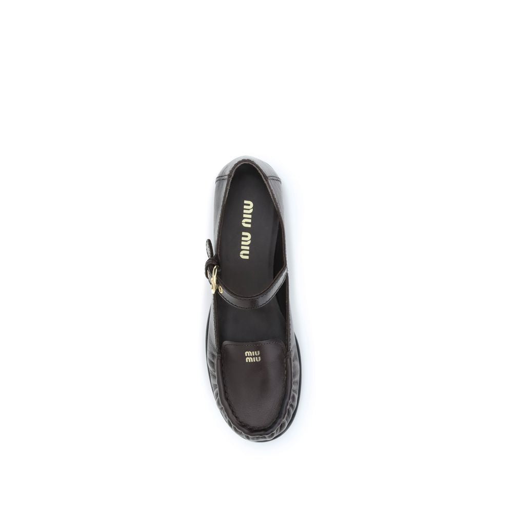 Miu Miu Brown Calf Leather Bos Taurus Slip-On Loafers