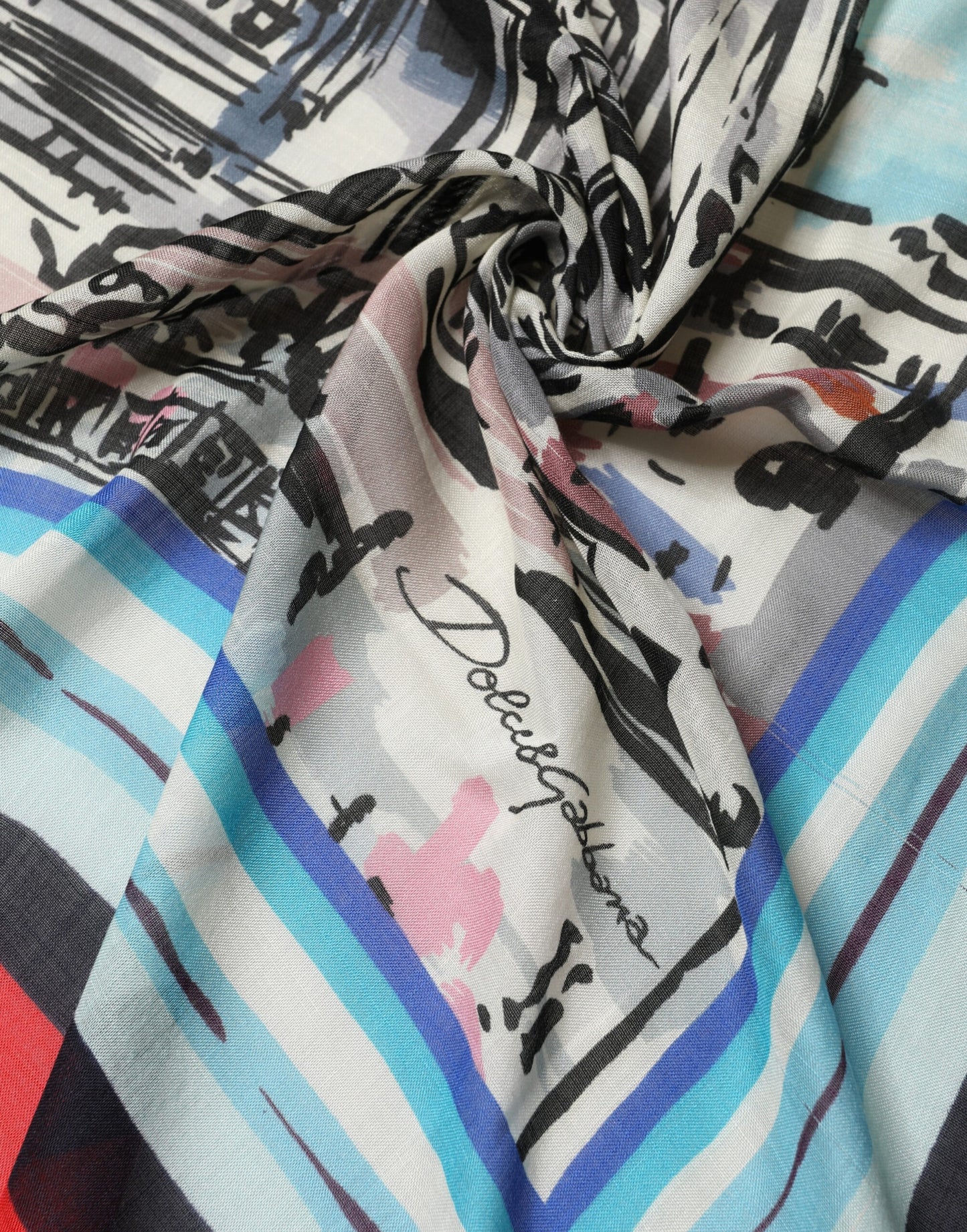 Dolce & Gabbana Multicolor Milano Print Cashmere 134cm x 130cm Men Scarf