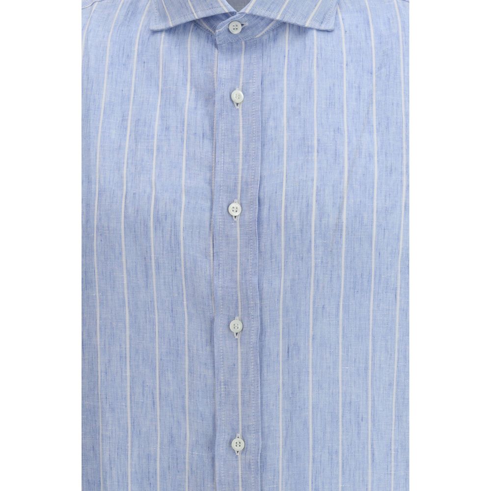 Brunello Cucinelli Blue Linen Pattern Shirt