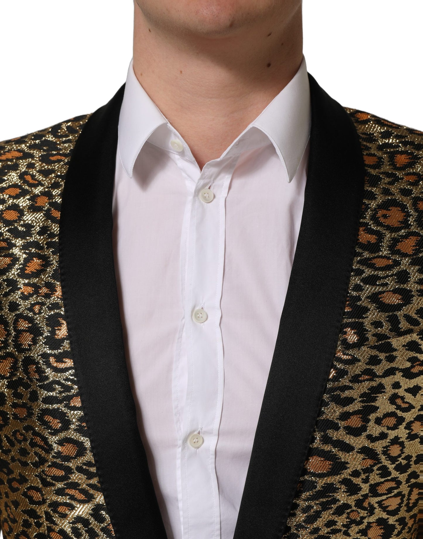 Dolce & Gabbana Gold Leopard Single Breasted Men Coat Jacket