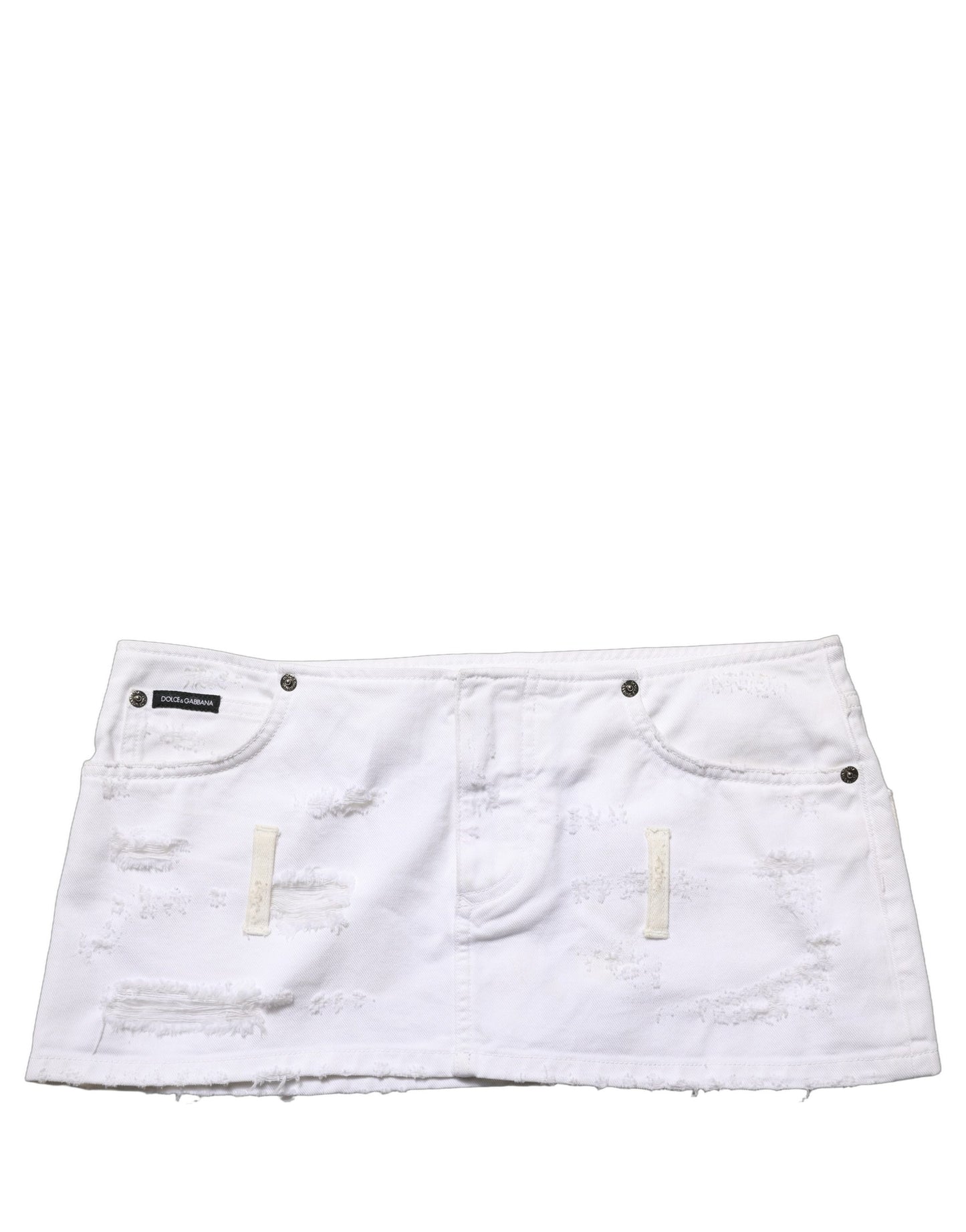 Dolce & Gabbana White Distressed Cotton Denim Mini Skirt