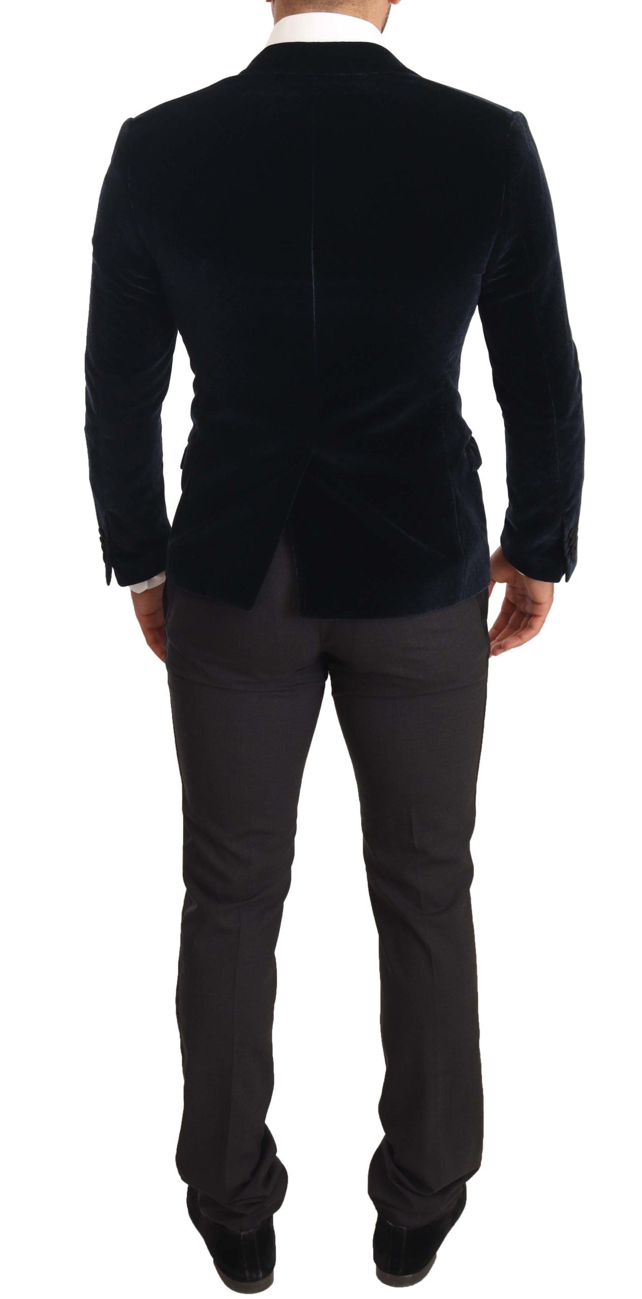 Dolce & Gabbana Blue Velvet Cotton Slim Fit Smoking Suit