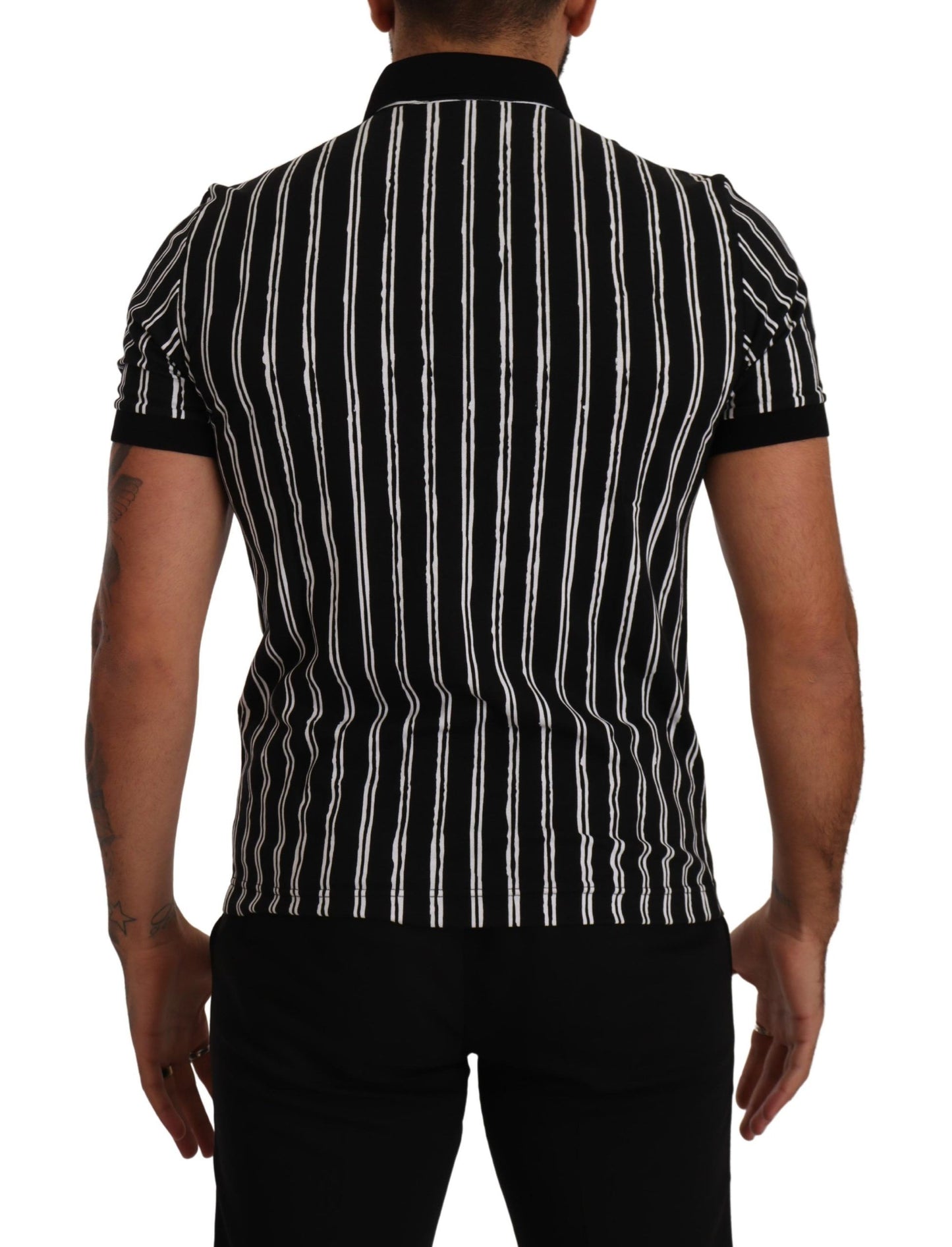 Black White Striped Polo Short Sleeve T-shirt