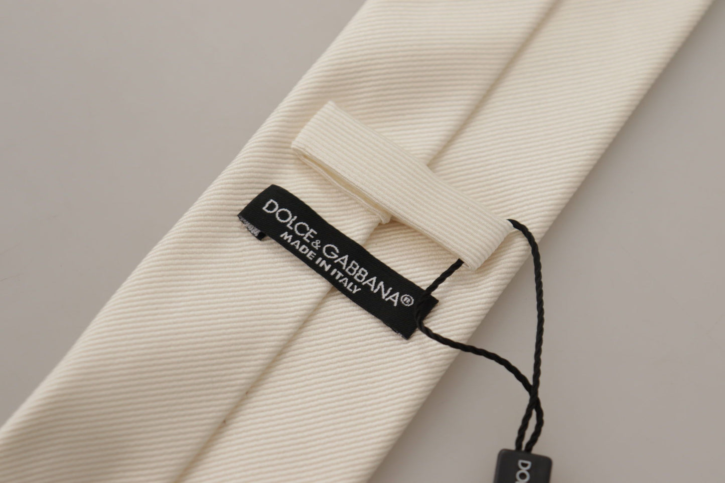 Dolce & Gabbana Off-White 100% Silk Slim Adjustable Accessory Necktie