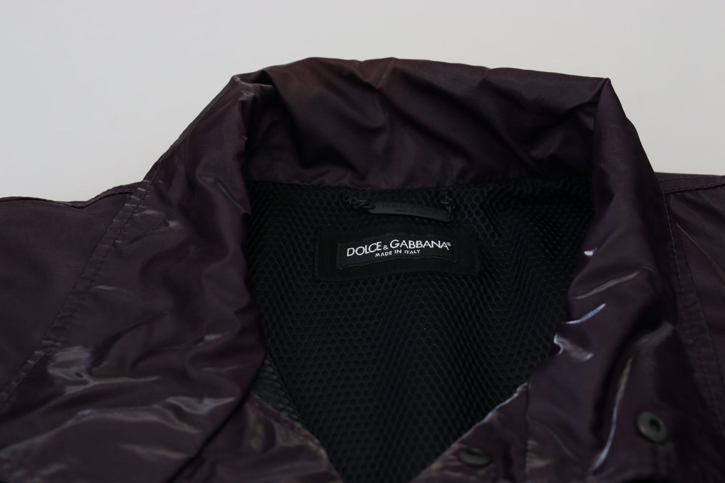 Dolce & Gabbana Purple Nylon Collared Biker Coat Jacket