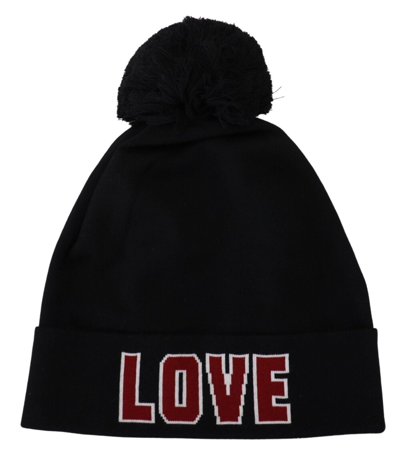 Black Wool Fur Ball DG Love Winter Beanie One Size Hat