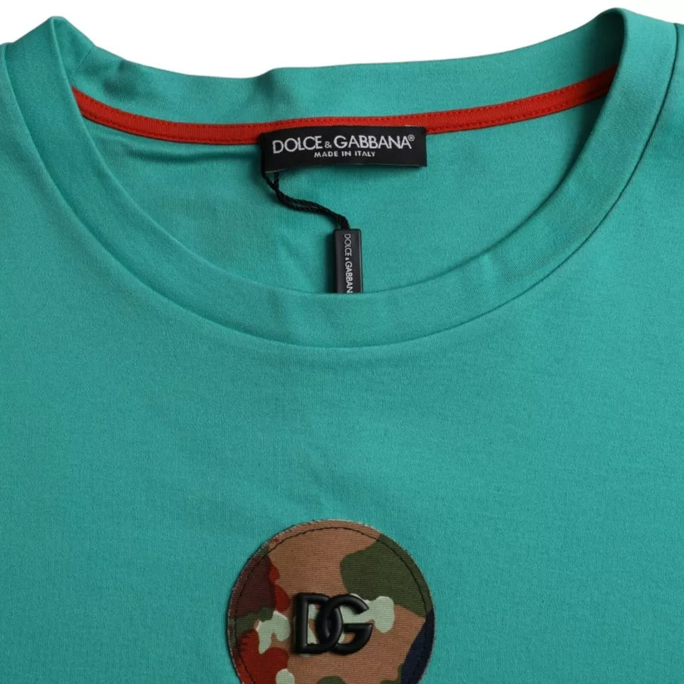 Green Logo Patch Round Neck Cotton T-shirt