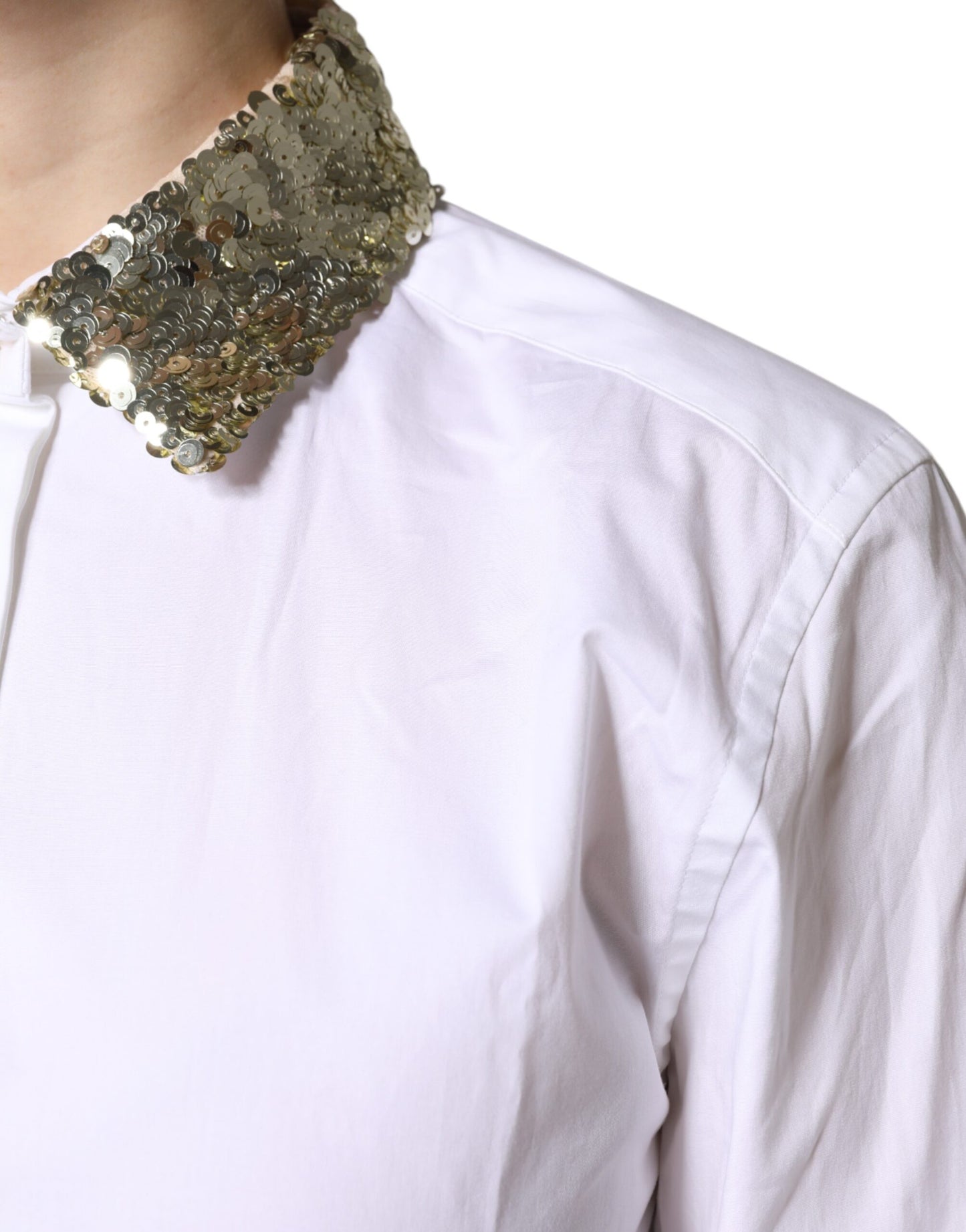 Dolce & Gabbana White Cotton Long Sleeves Sequin Shirt Top