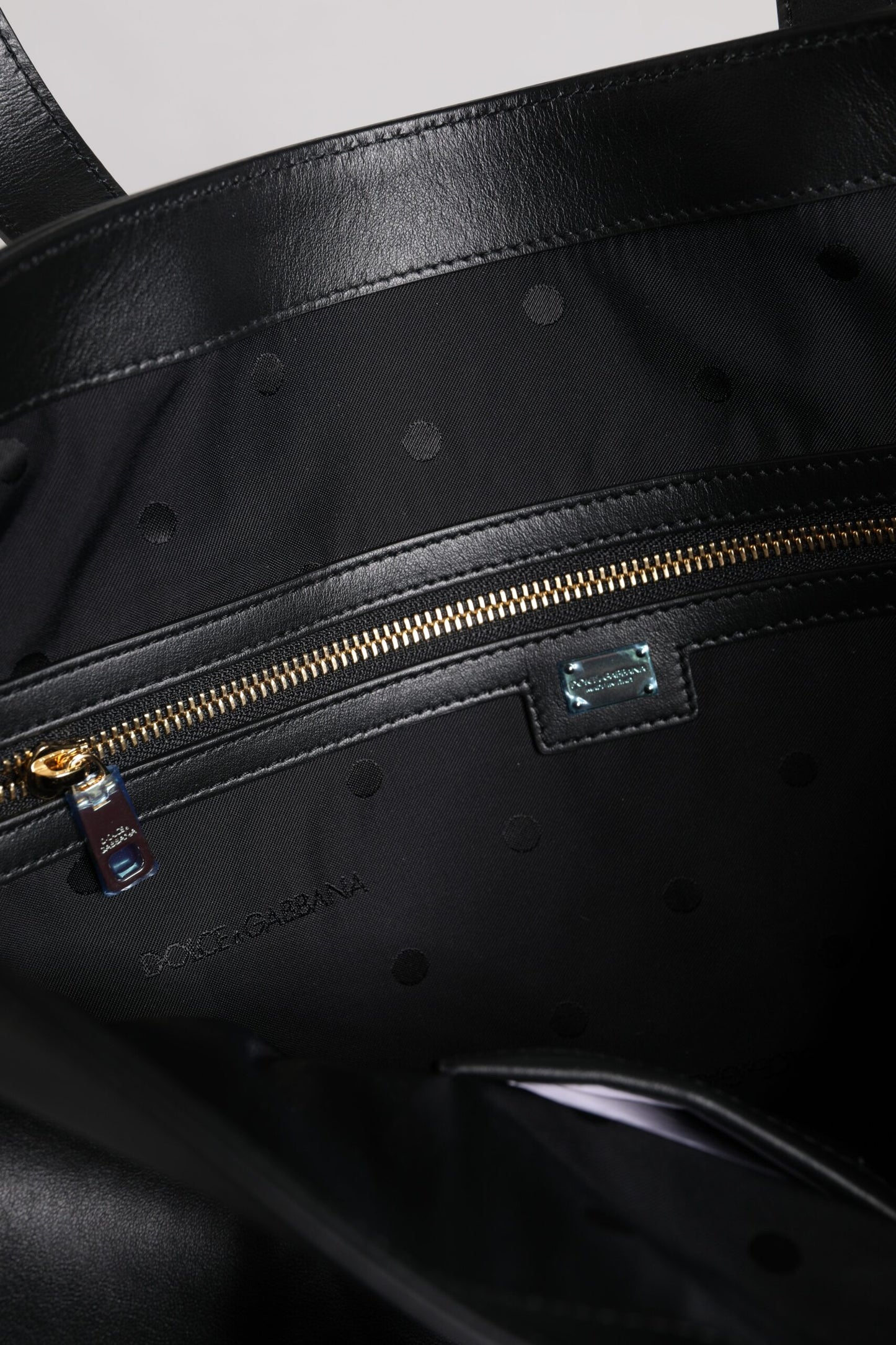 Black Calf Leather Shopping Tote Shoulder Bag