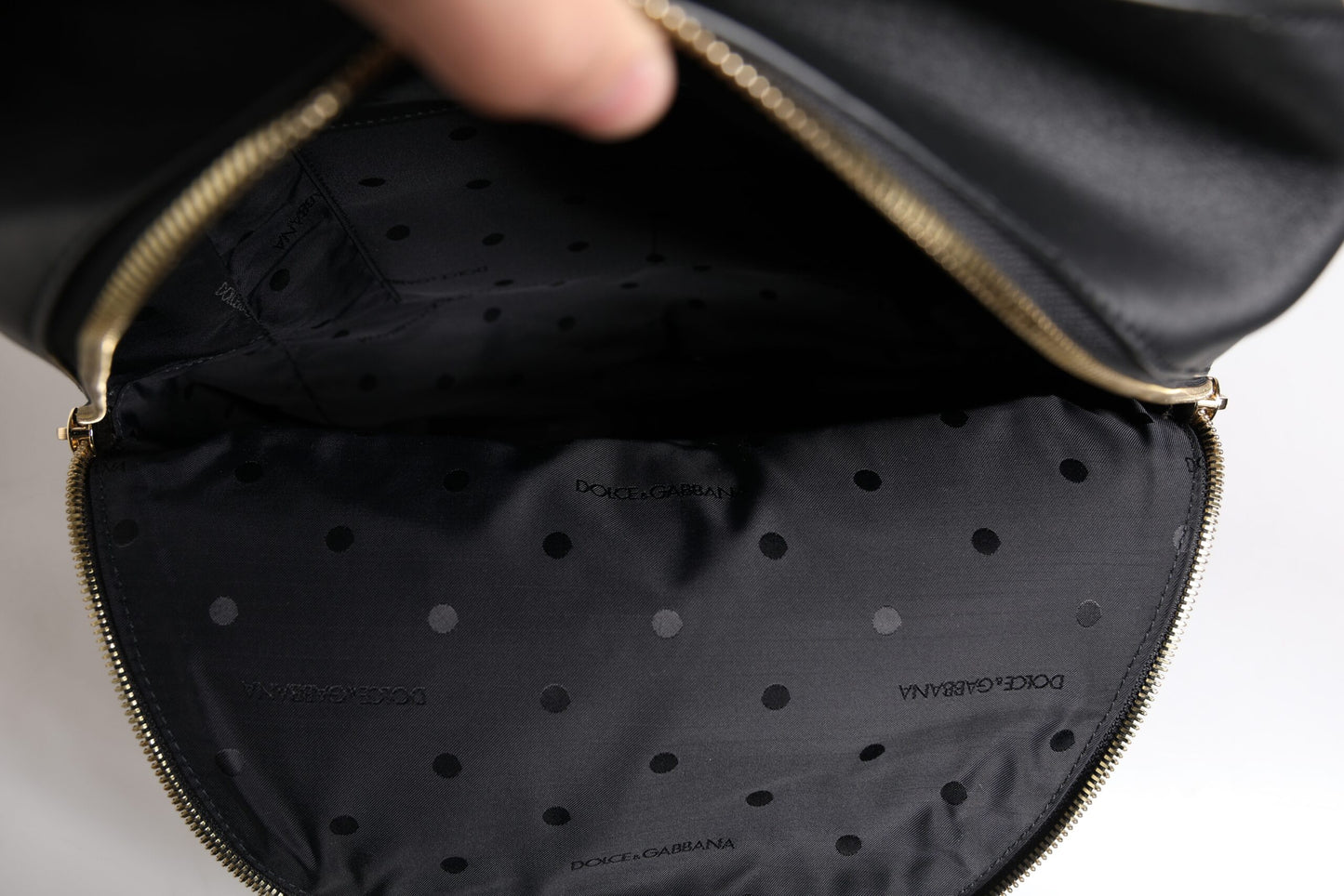 Black DG Leather Logo Print Travel Back Pack Bag