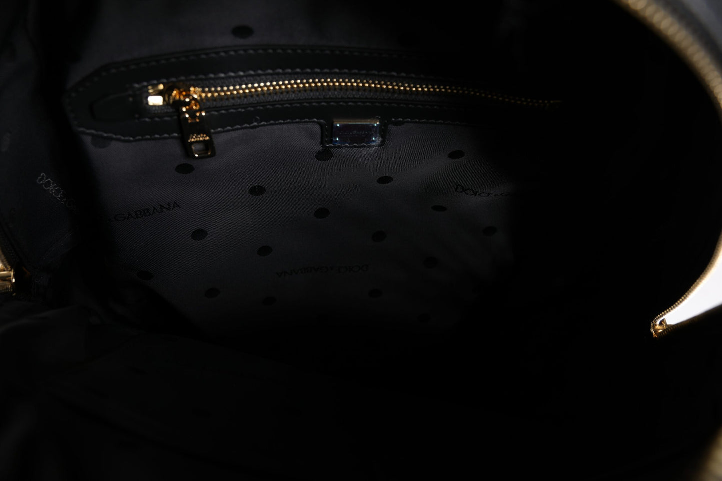 Black DG Leather Logo Print Travel Back Pack Bag