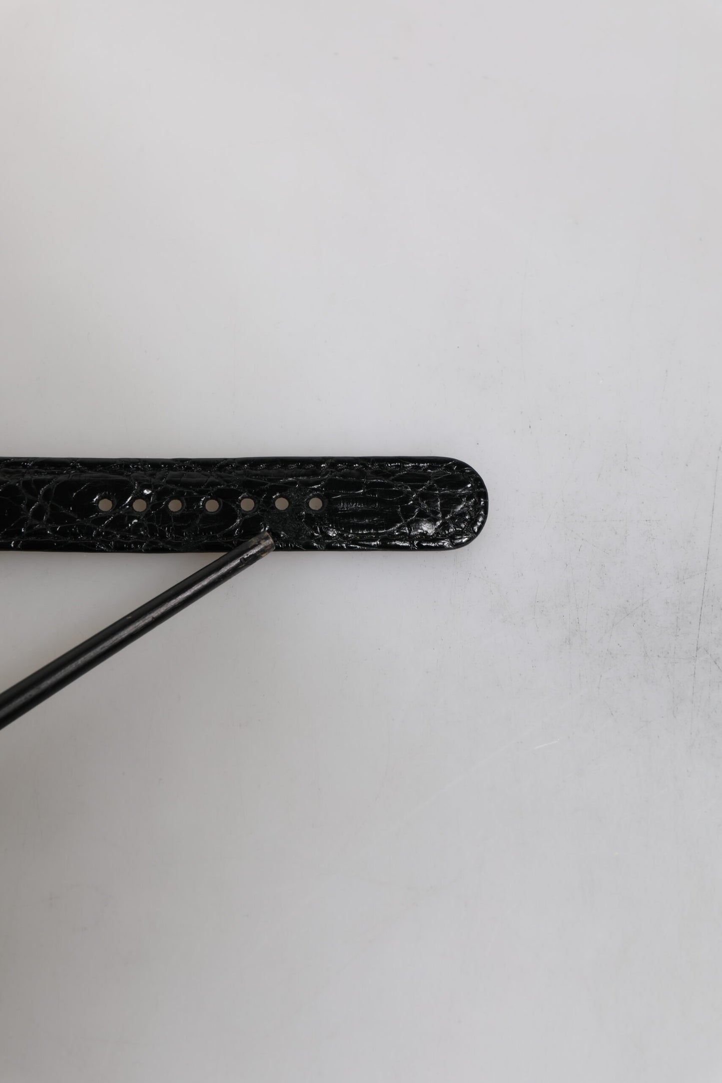 Dolce & Gabbana Black Exotic Leather Gold Tone Metal Buckle Armband