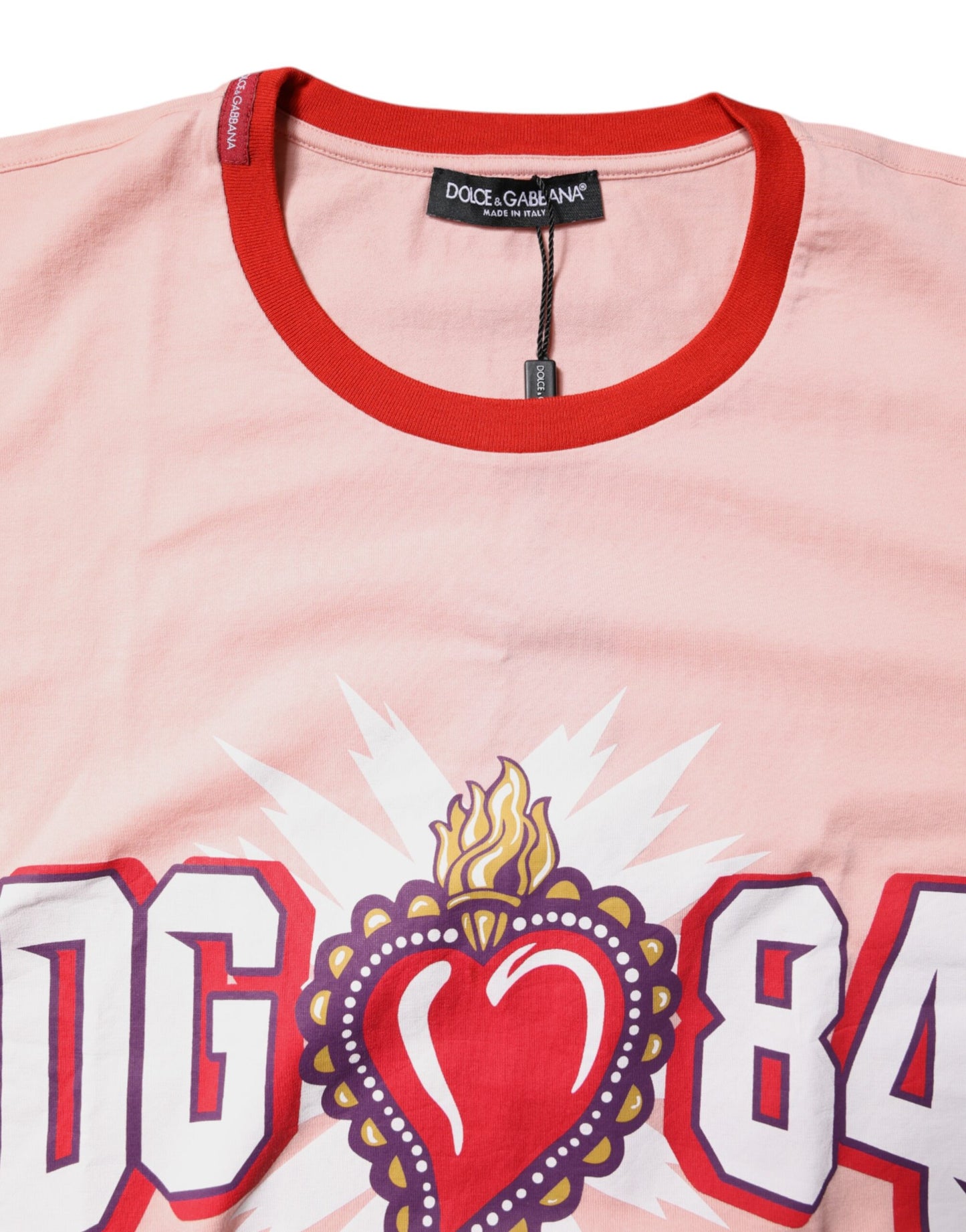 Pink D&G 84 Print Cotton Crew Neck T-shirt