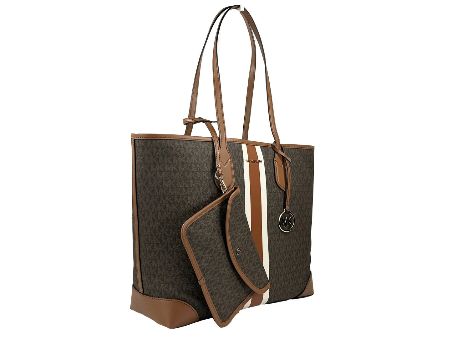 Eva Large Stripe Travel Tote Bag Plus Pouch Brown