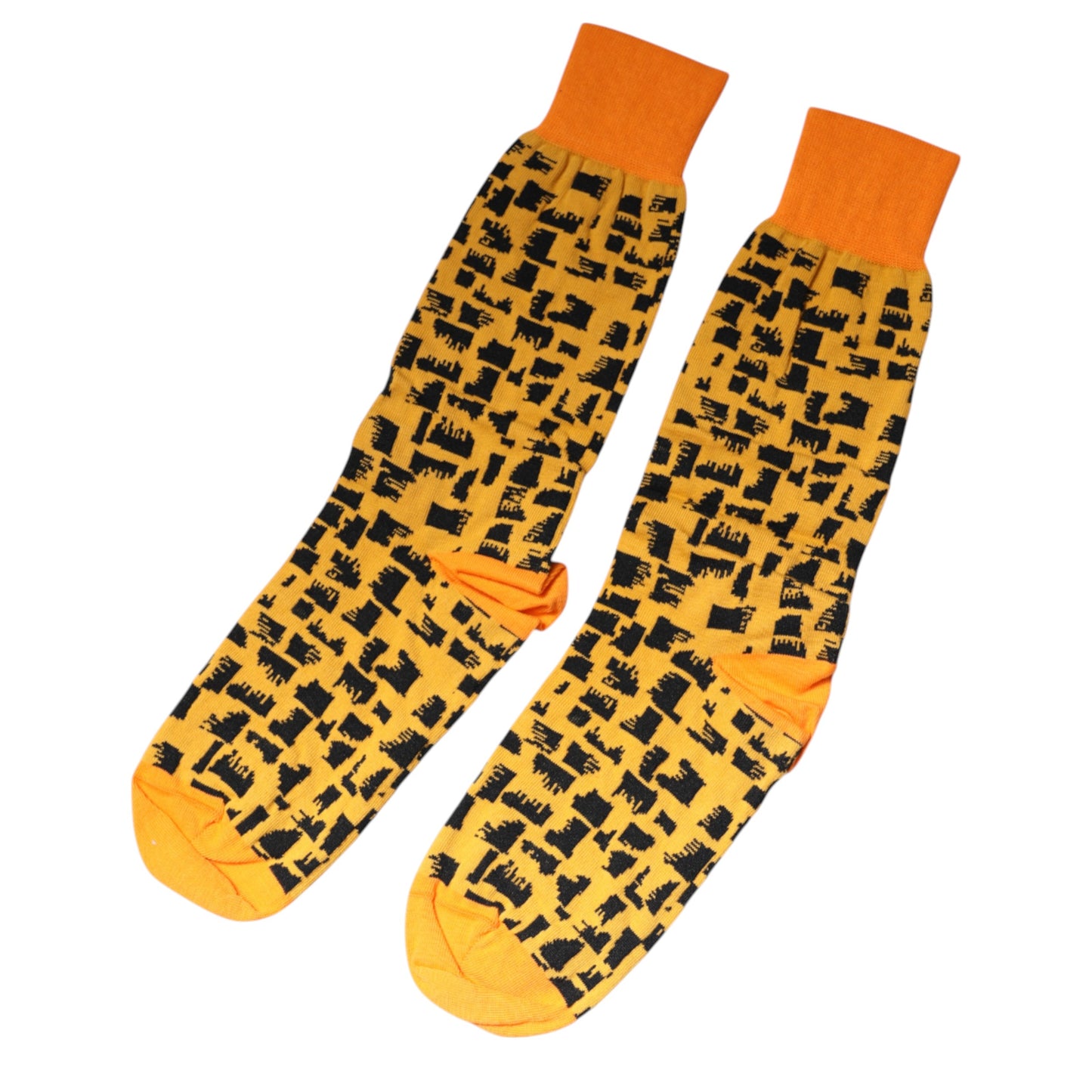 Yellow Black Print Mid Calf Men Socks