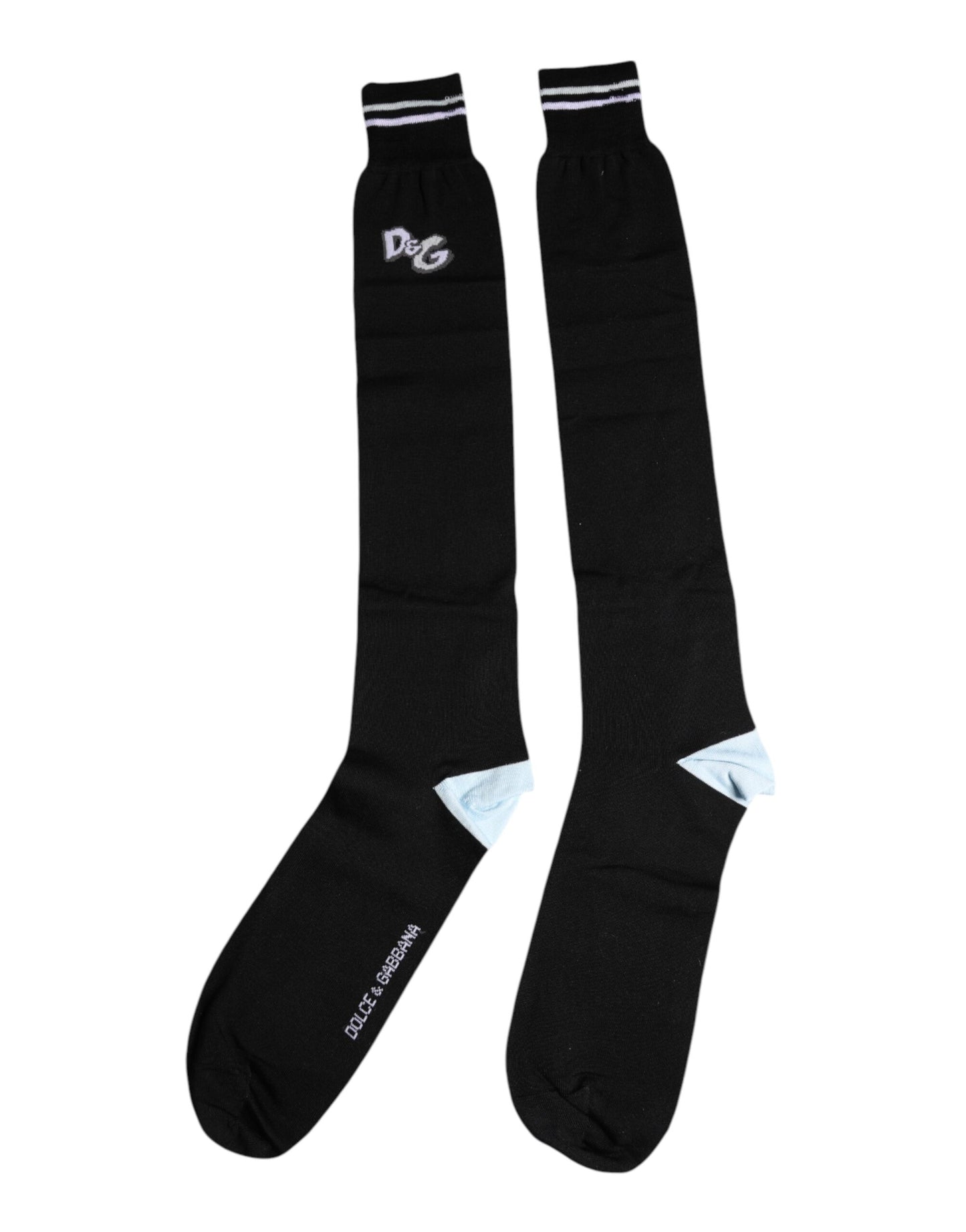Black DG Logo Print Cotton Over Calf Socks