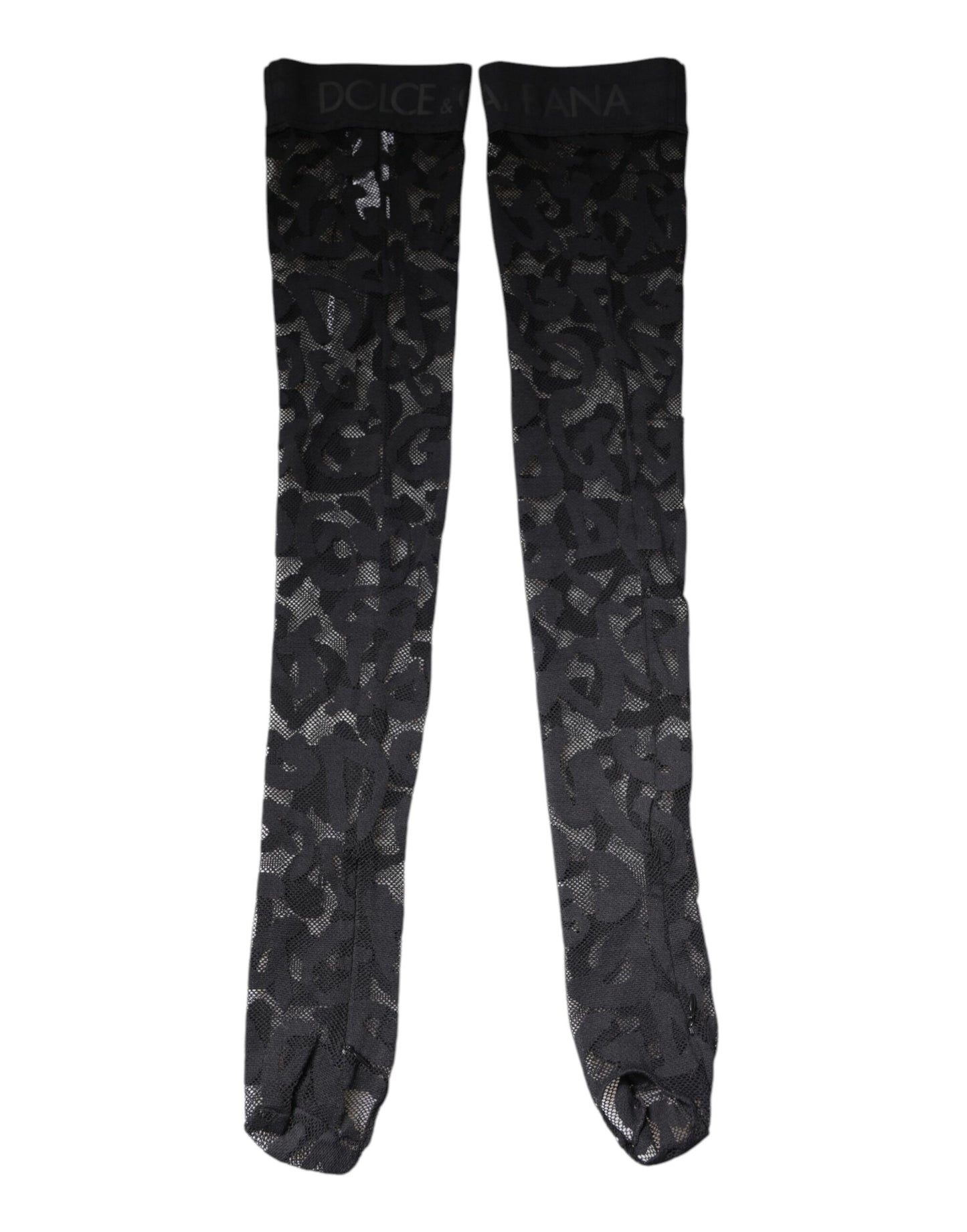 Dolce & Gabbana Black Floral Lace Cotton Stretch Stockings Socks