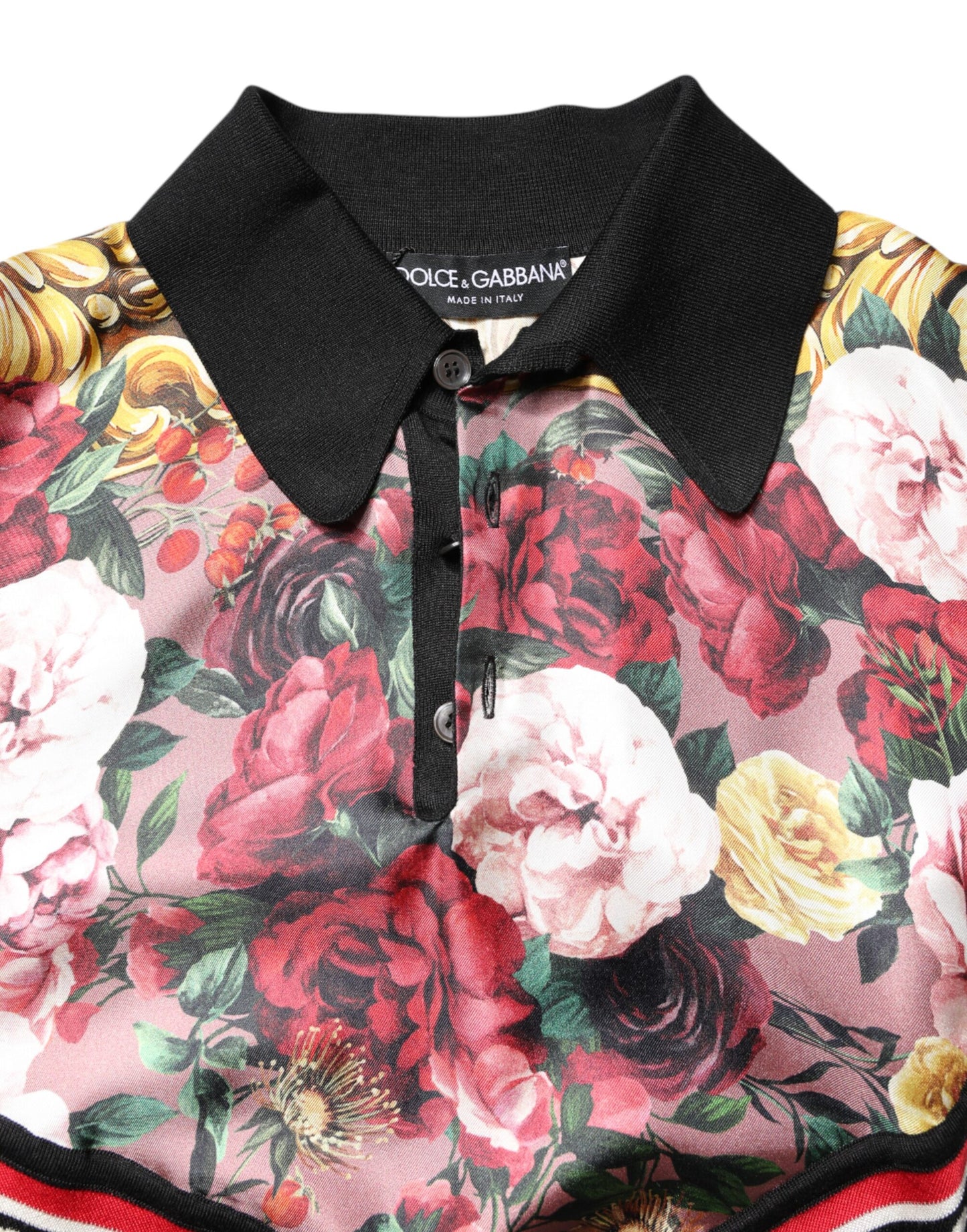 Black Floral Collared Short Sleeve T-shirt