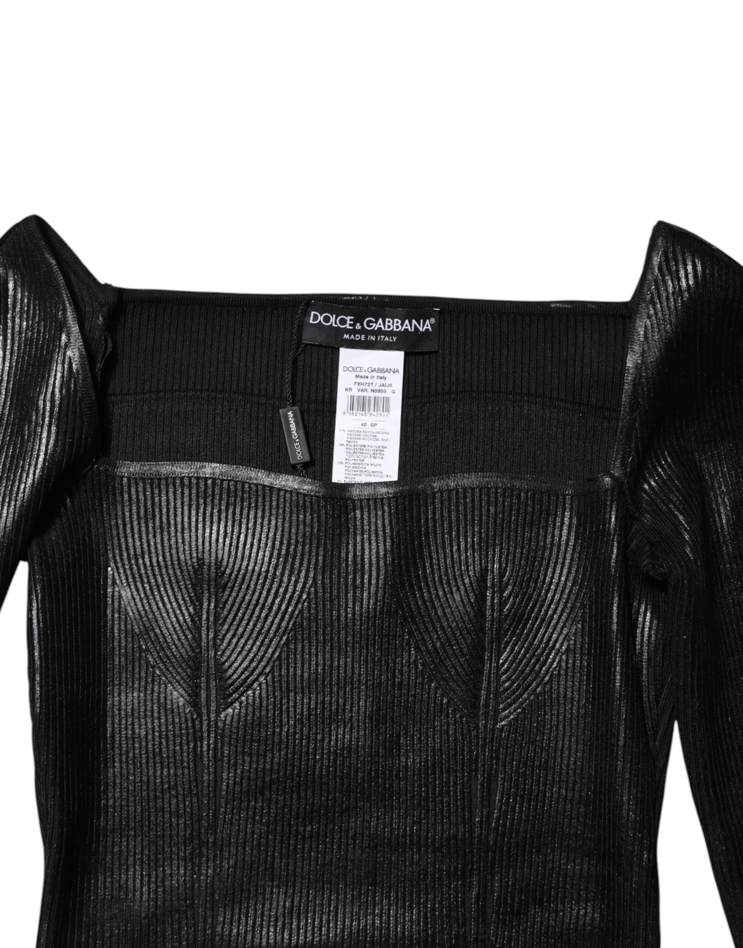 Dolce & Gabbana Black Viscose Long Sleeves Fitted Blouse Top