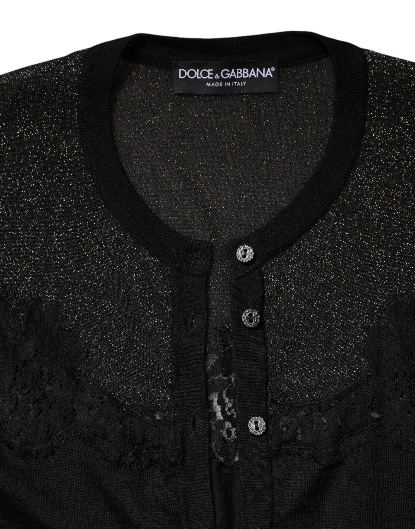Black Viscose Lace Buttoned Cardigan Sweater