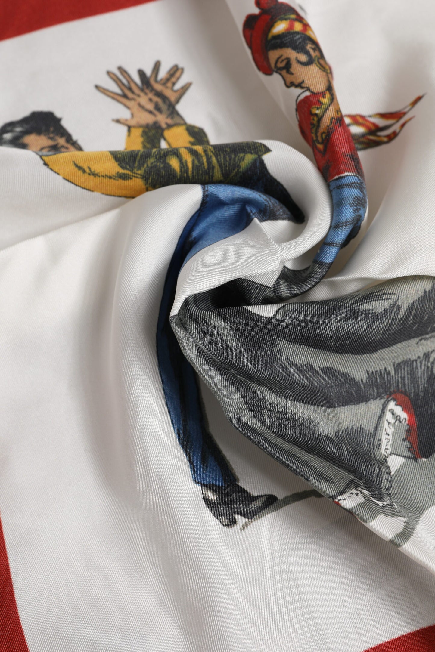 White Printed Silk Square Men Foulard Scarf