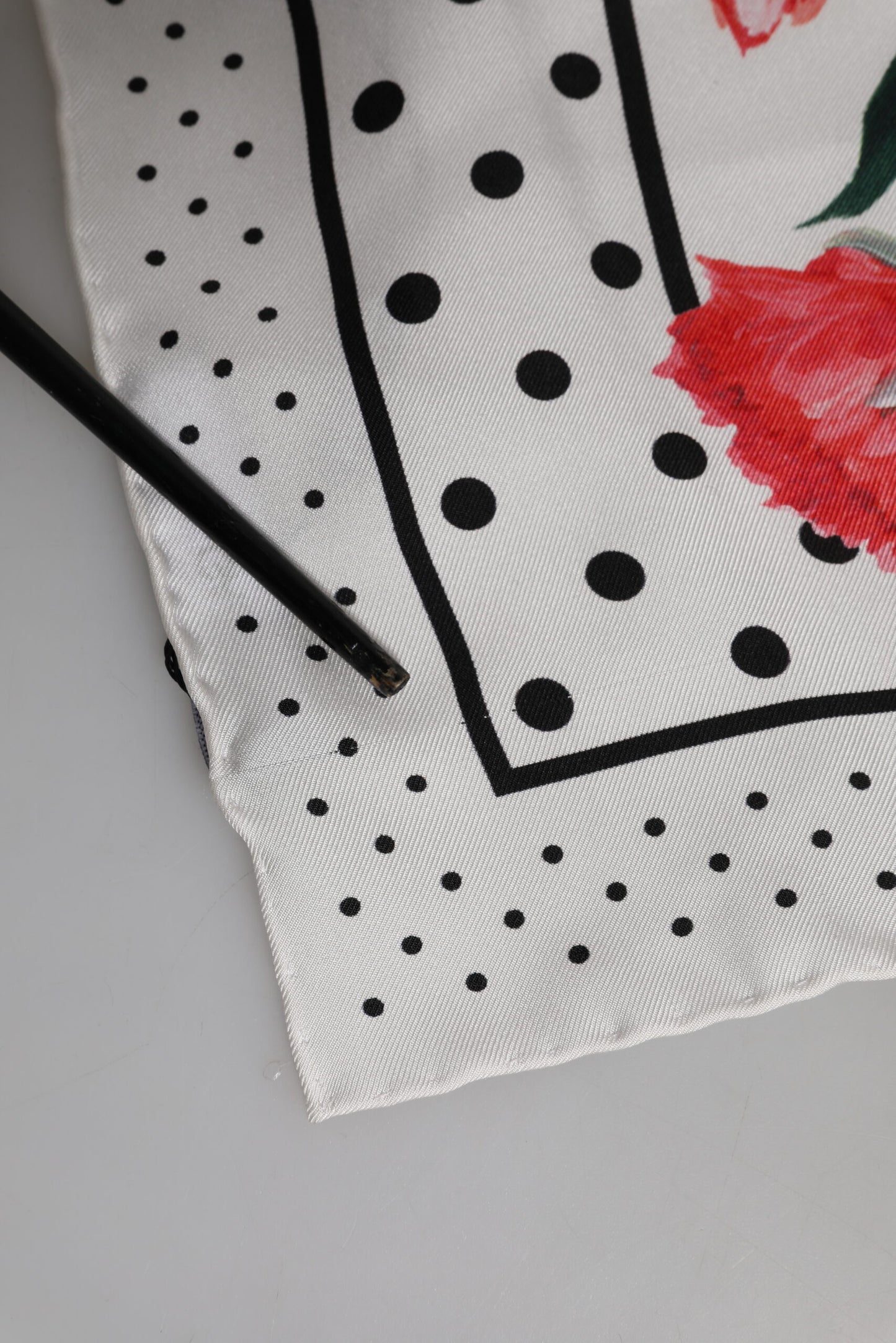 White Floral Print Silk Square Foulard Scarf