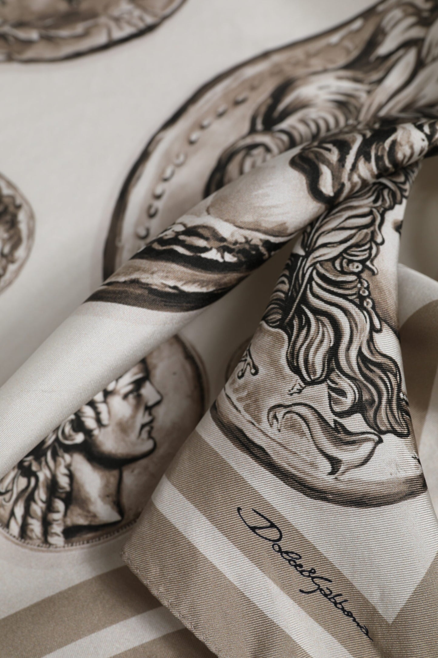 Beige Graphic Silk Square Men Foulard Scarf