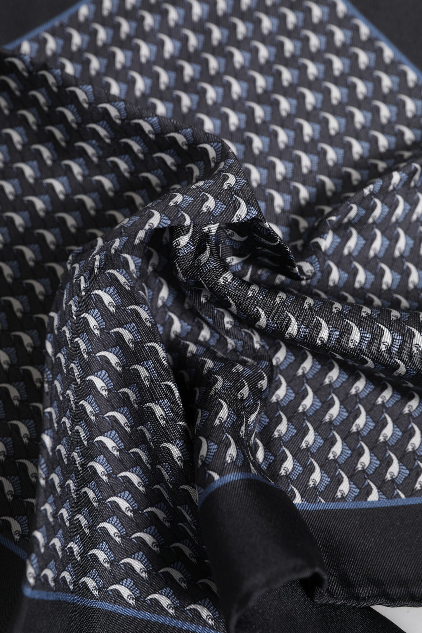 Black Fish Print Silk Square Men Foulard Scarf