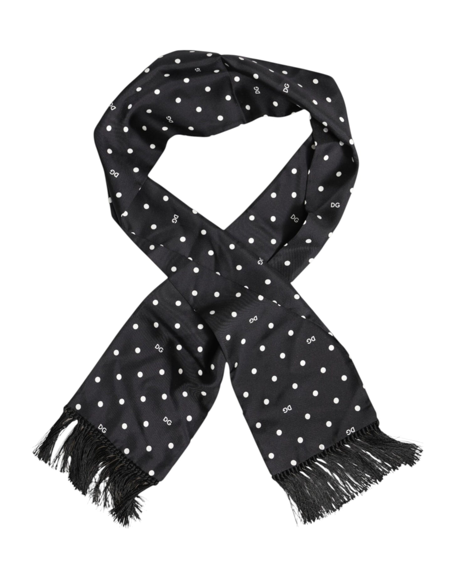 Black White Polka Dot Fringes Foulard Scarf