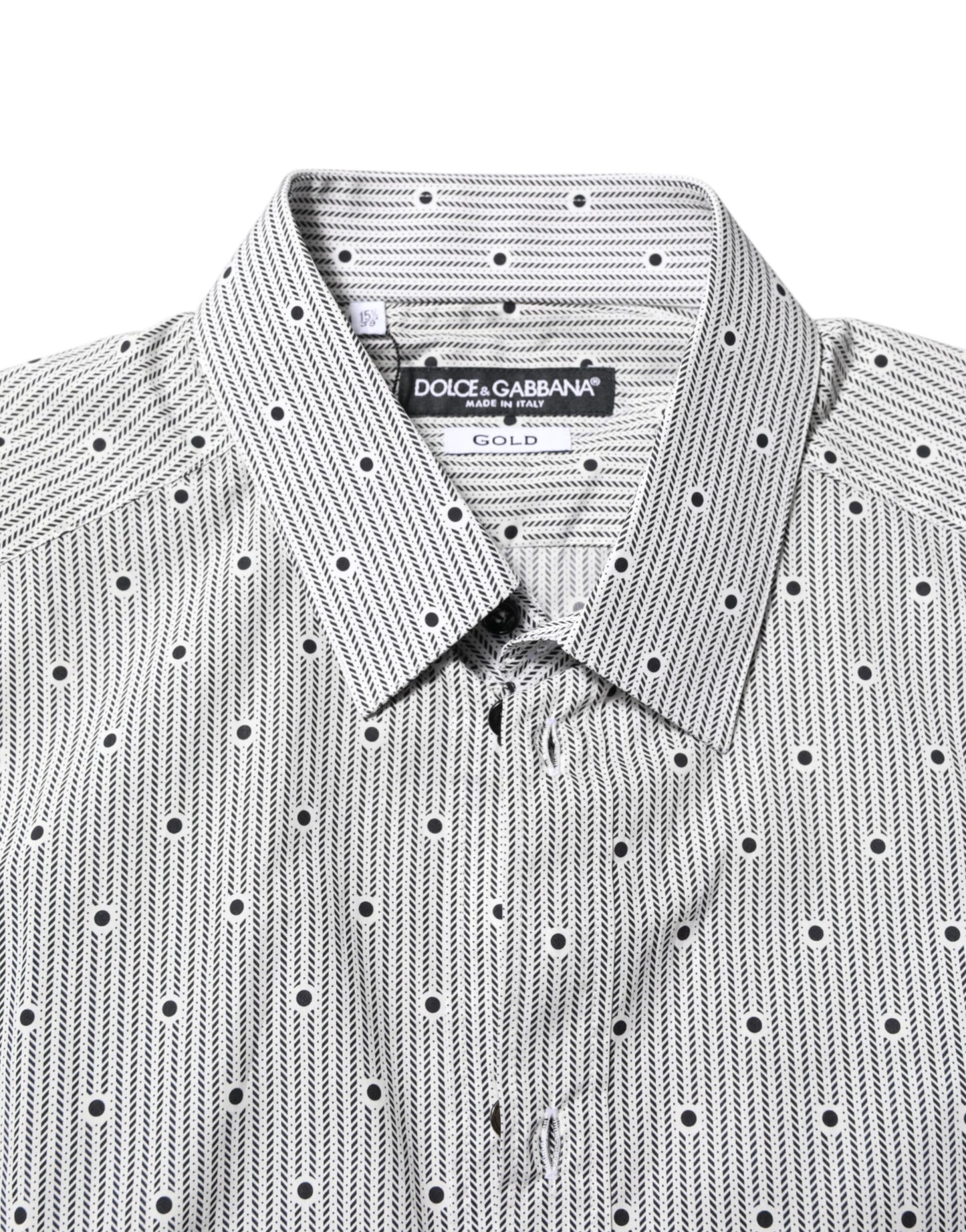 Dolce & Gabbana Gray Dotted Semi Fitted GOLD Men Formal Shirt