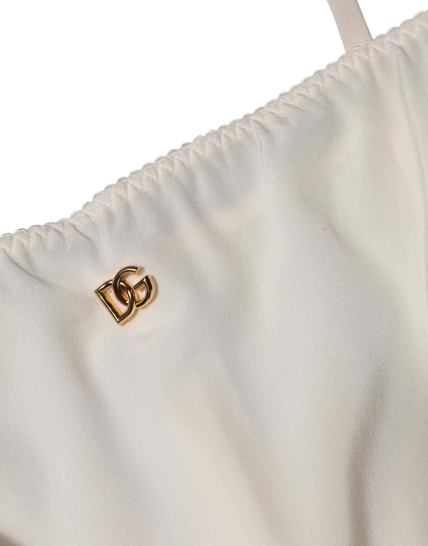 Dolce & Gabbana White Full Slip DG Logo Silk Dress Sleepwear