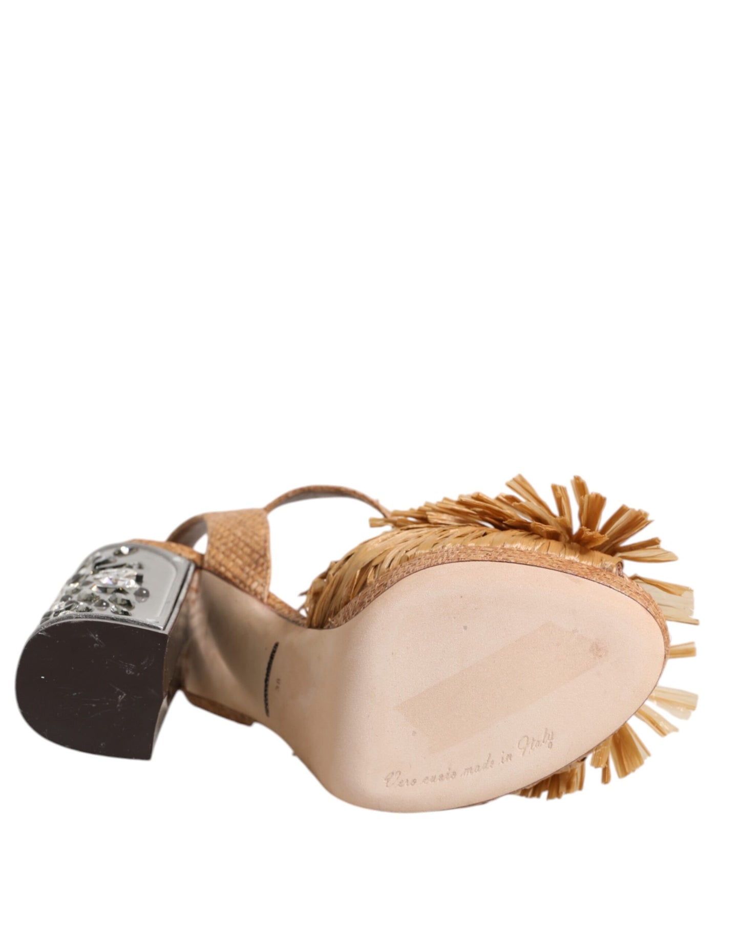 Brown Raffia Ankle Strap Crystal Sandals Shoes