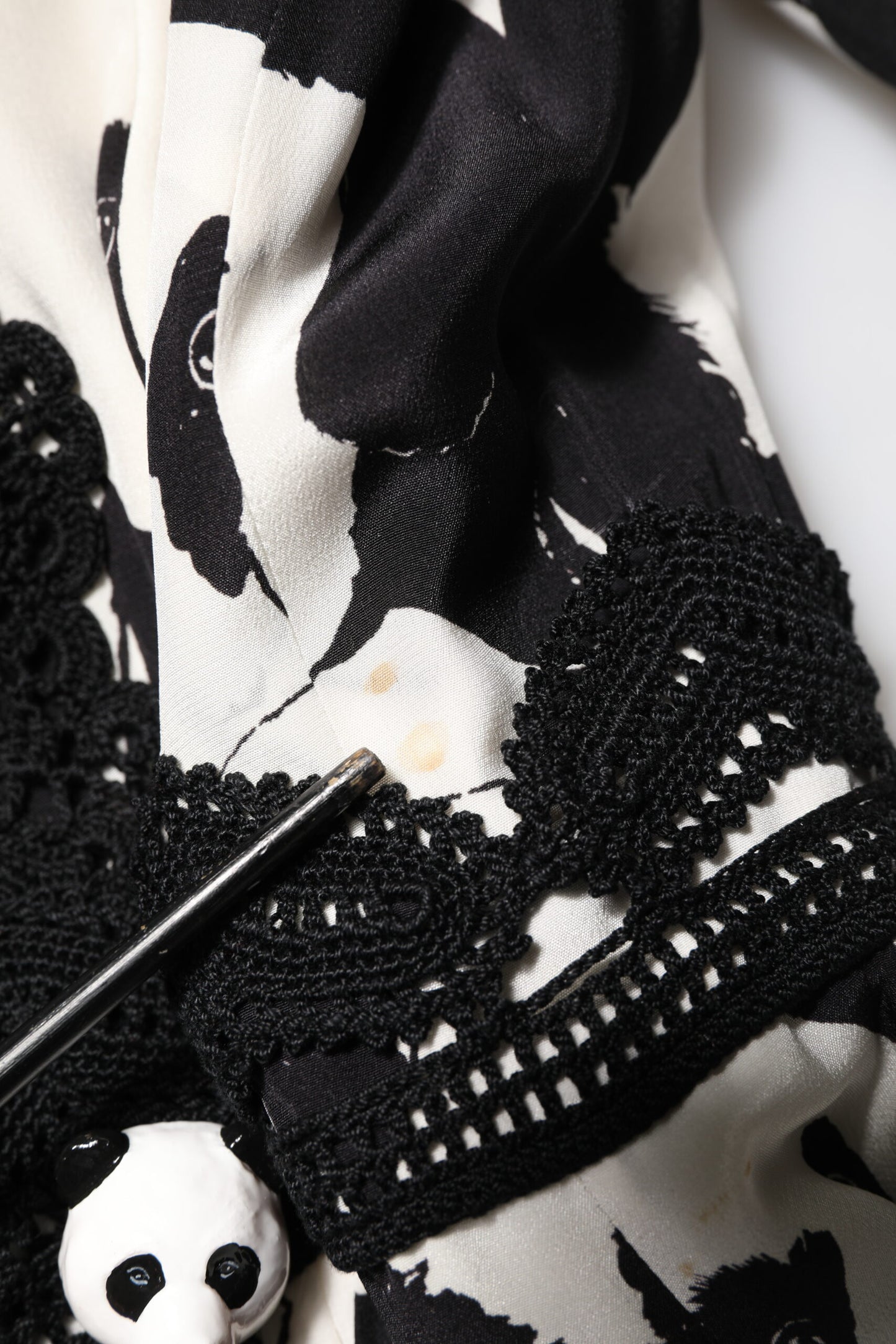 White Black Panda Print Flared Midi Dress