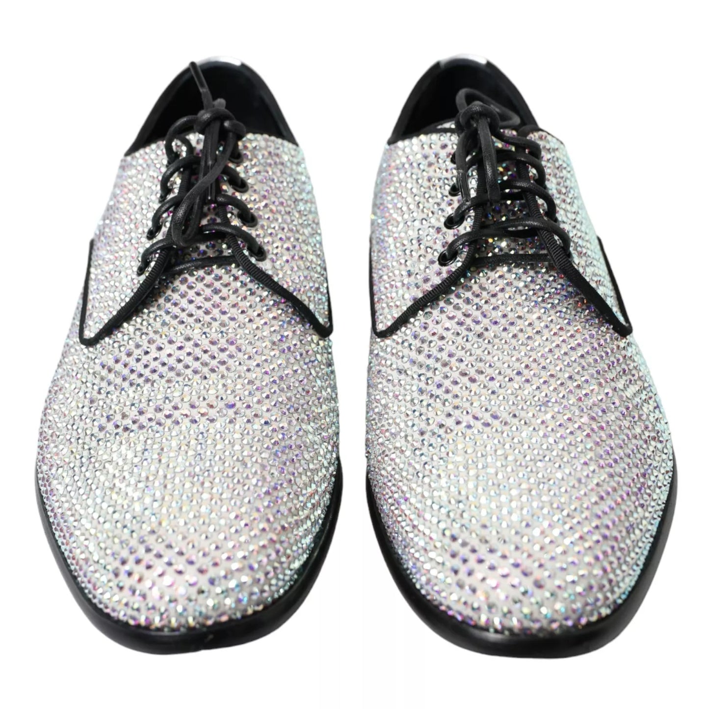 Silver Leather Rhinestones Derby Shoes