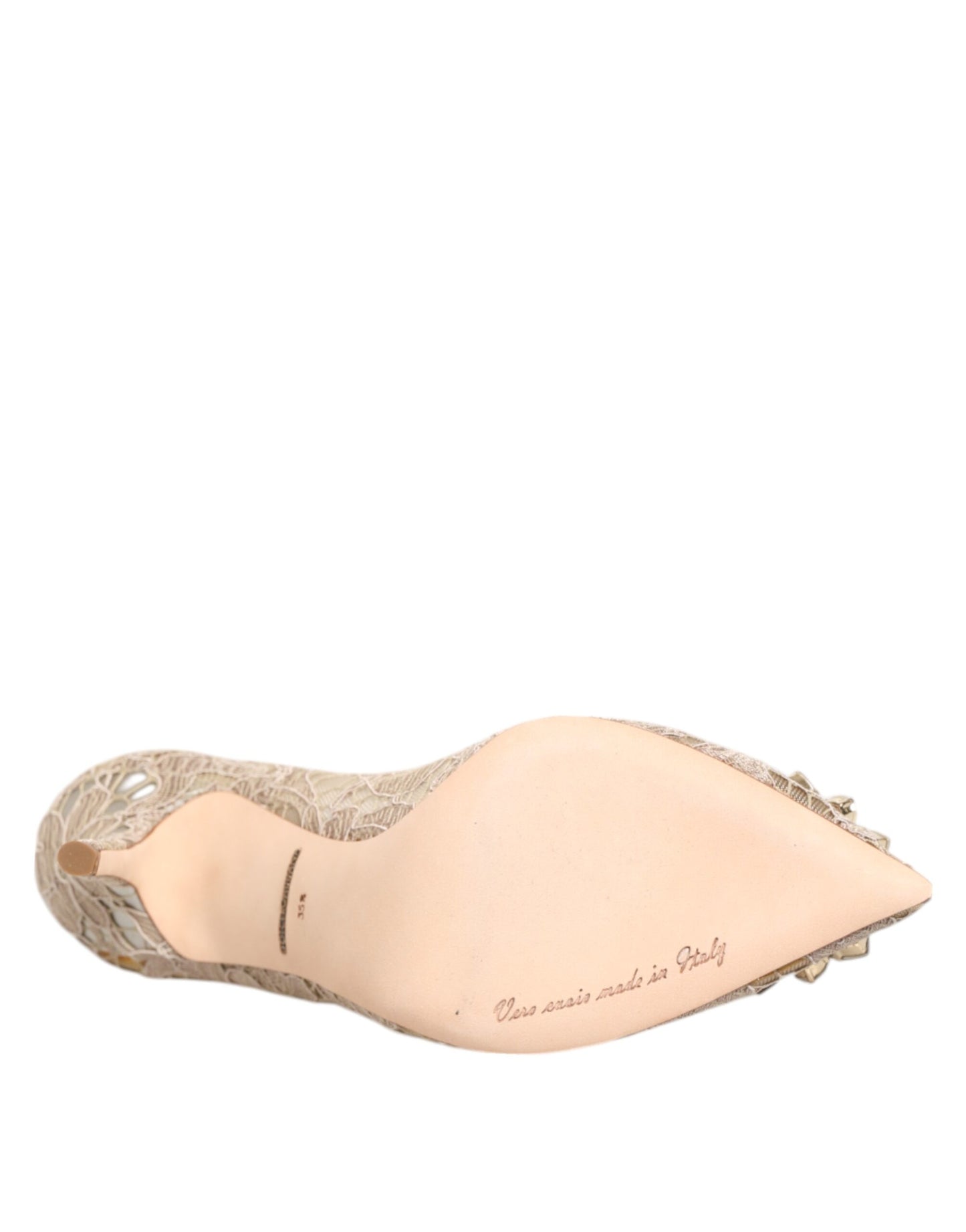 Beige Taormina Lace Crystal Heels Pumps Shoes