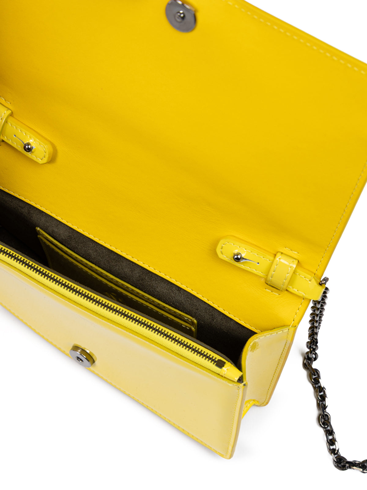 Yellow GT patent leather bag with chain