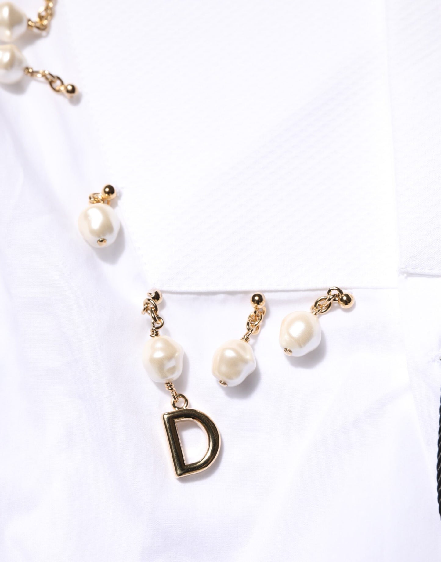 Dolce & Gabbana White Cotton DG Logo Pearl Chain Formal Shirt