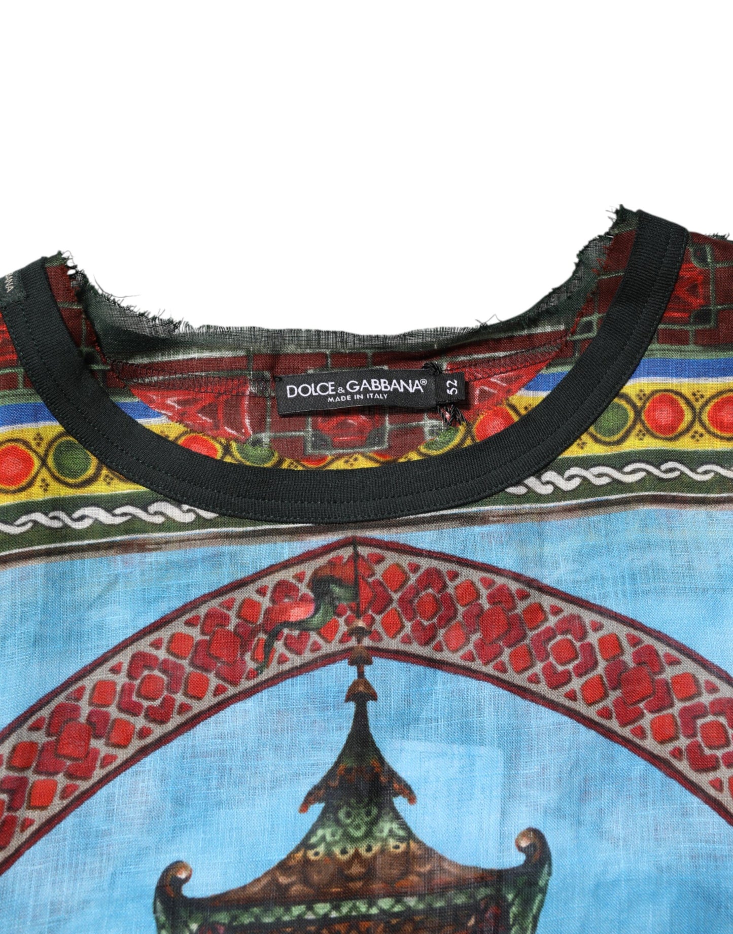 Multicolor Cotton Linen Temple Print T-shirt