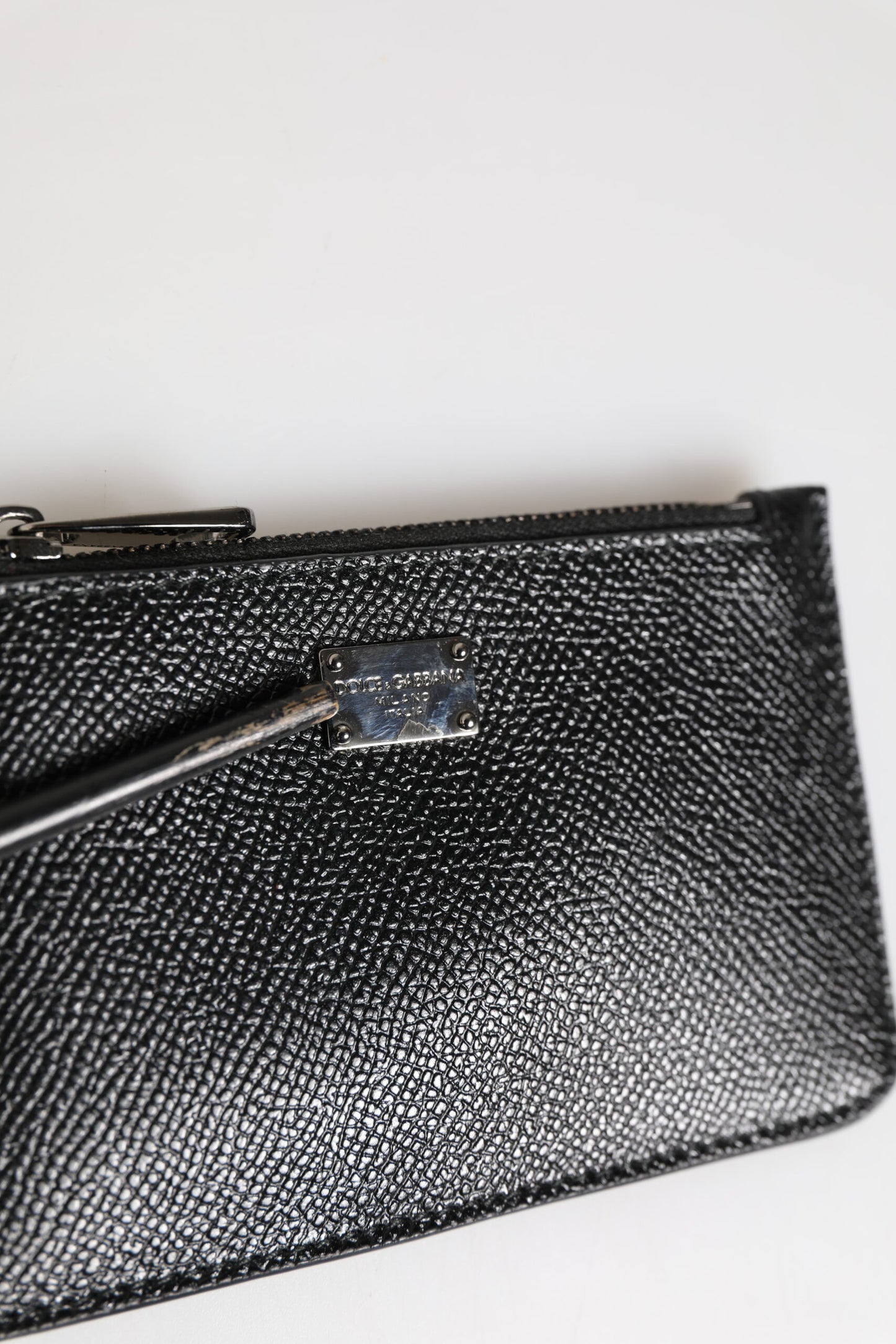 Dolce & Gabbana Black Leather Chain Link Mens Coin Purse Key Clip Holder Wallet