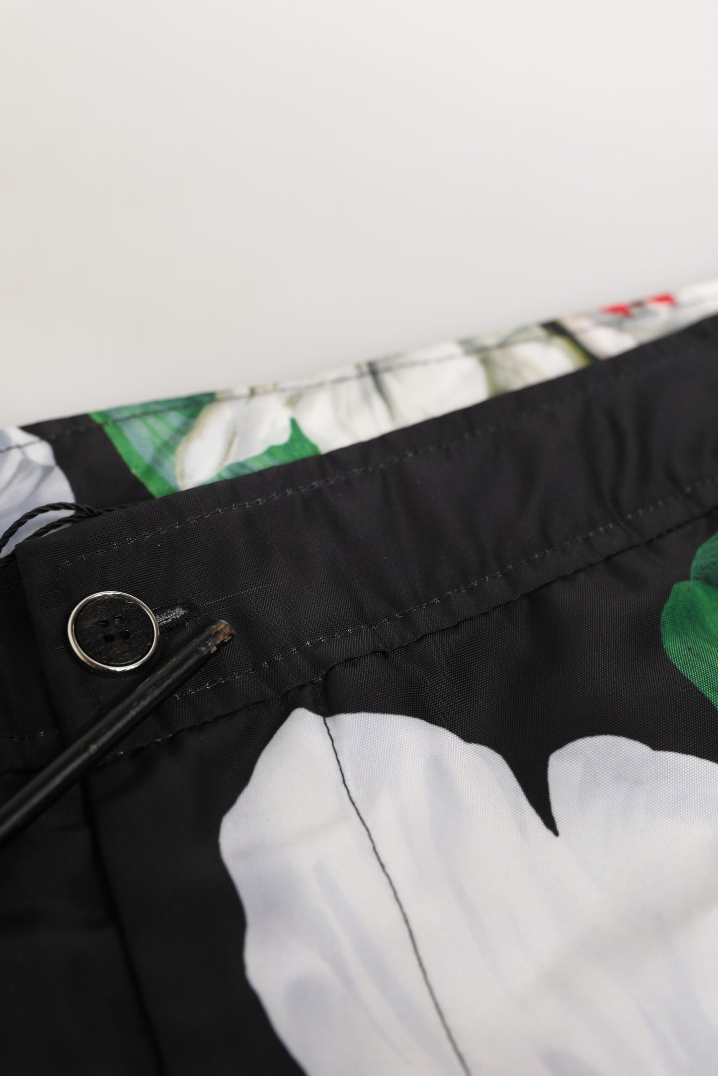 Black White Polyester Floral Orchid Print Shorts