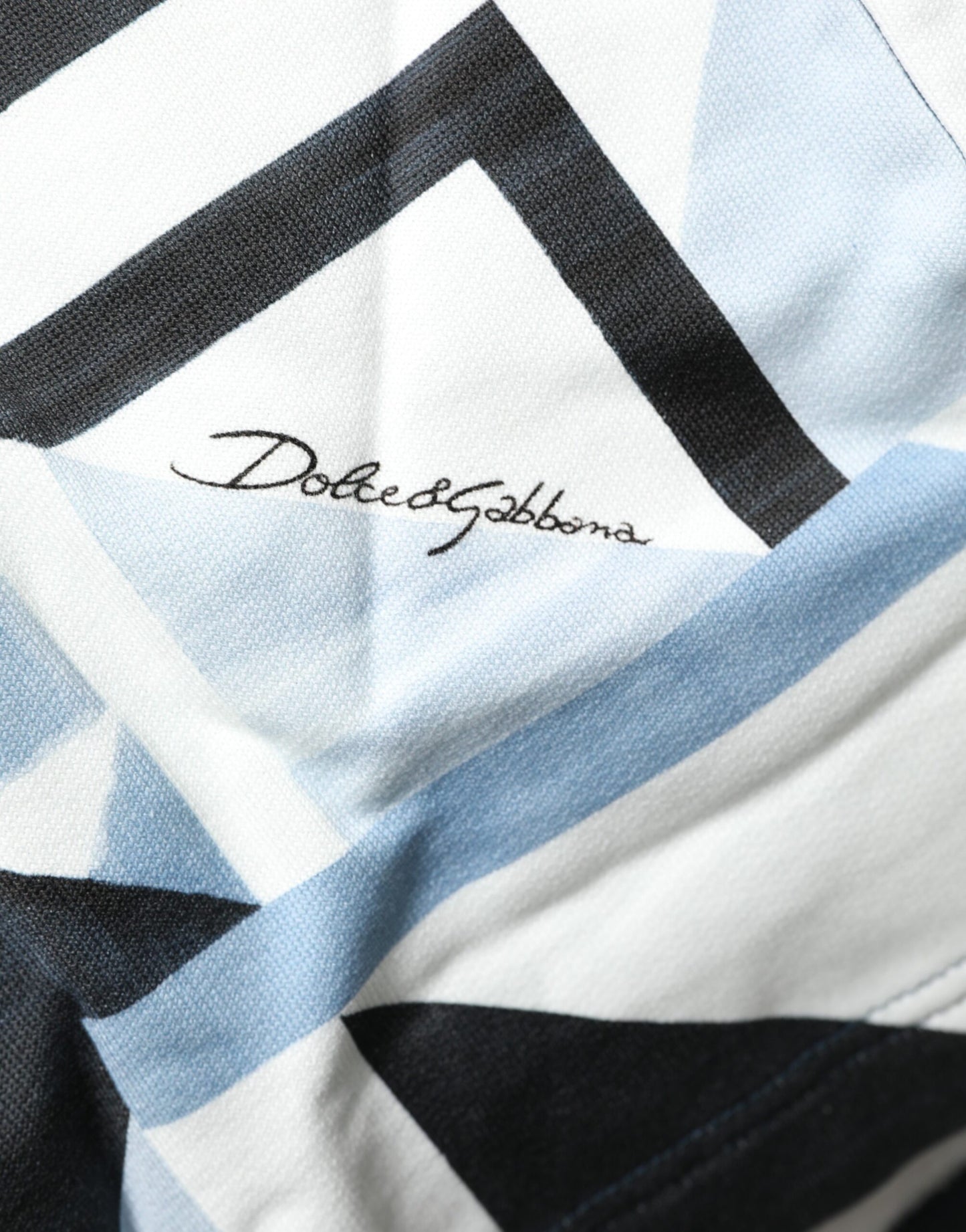 Blue Geometric Print Cotton Panel Pullover Hoodie Sweater