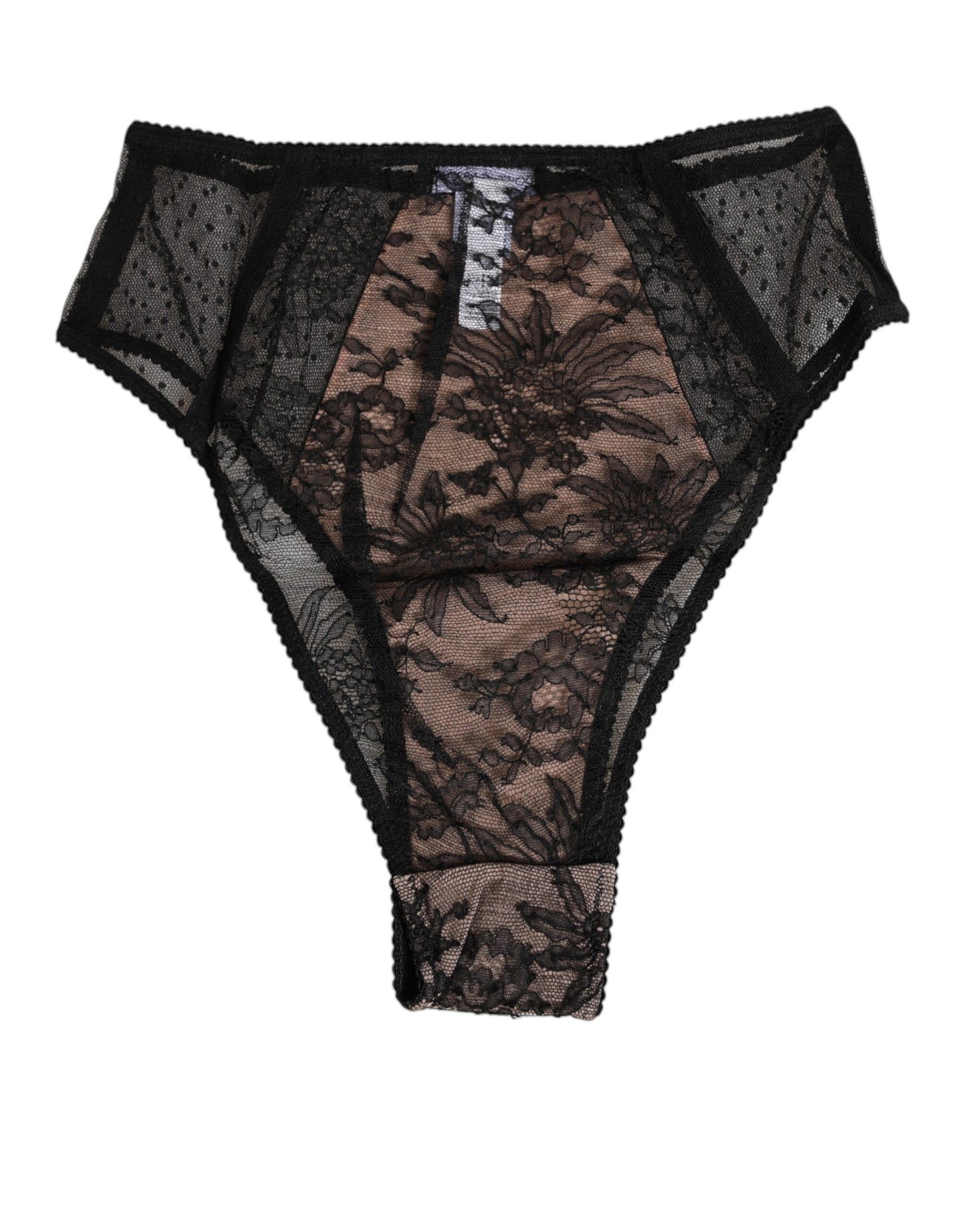 Dolce & Gabbana Black Floral Lace Sheer Mesh High Waist Underwear