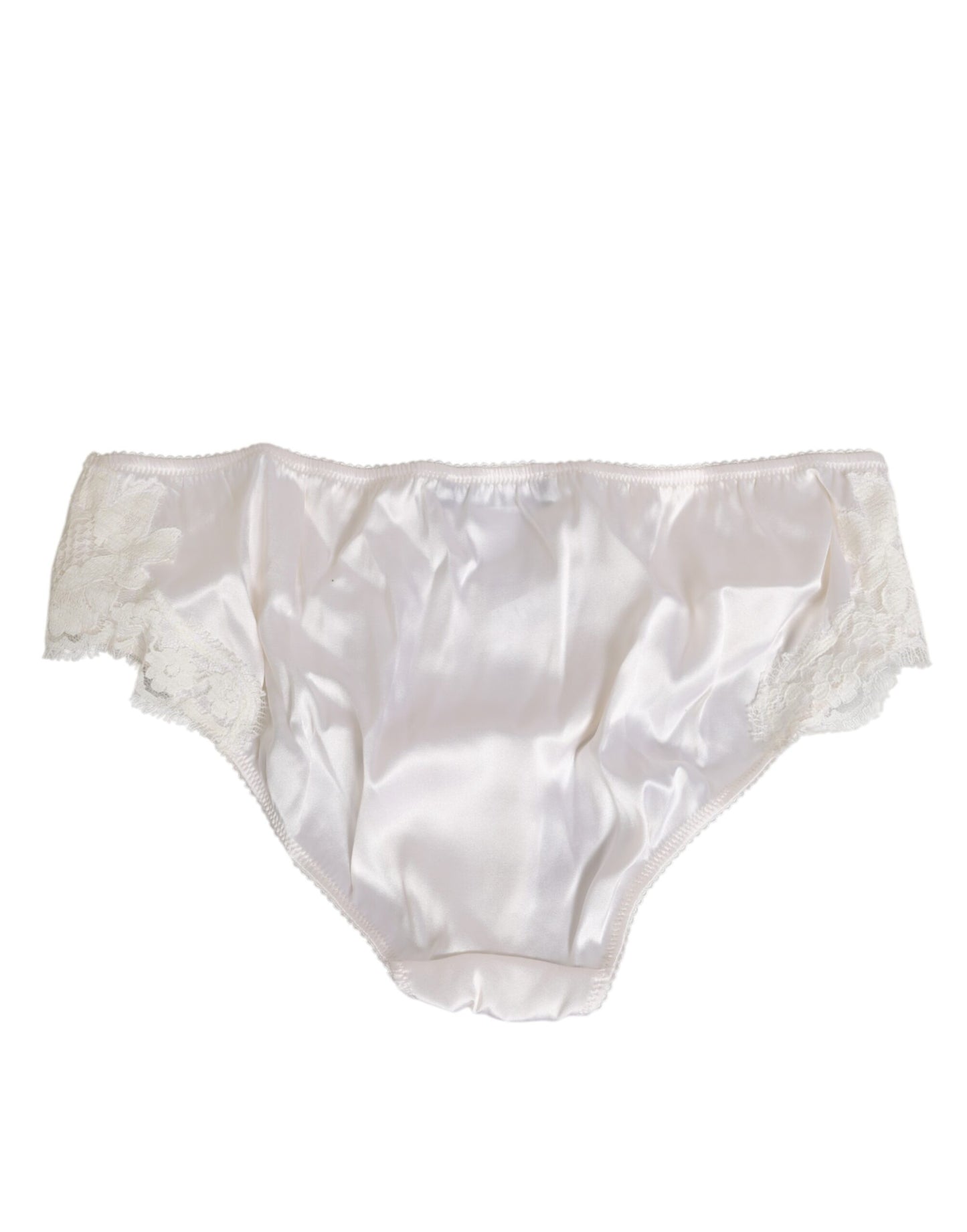 Ivory White Silk Satin Lace Trim Panty Underwear