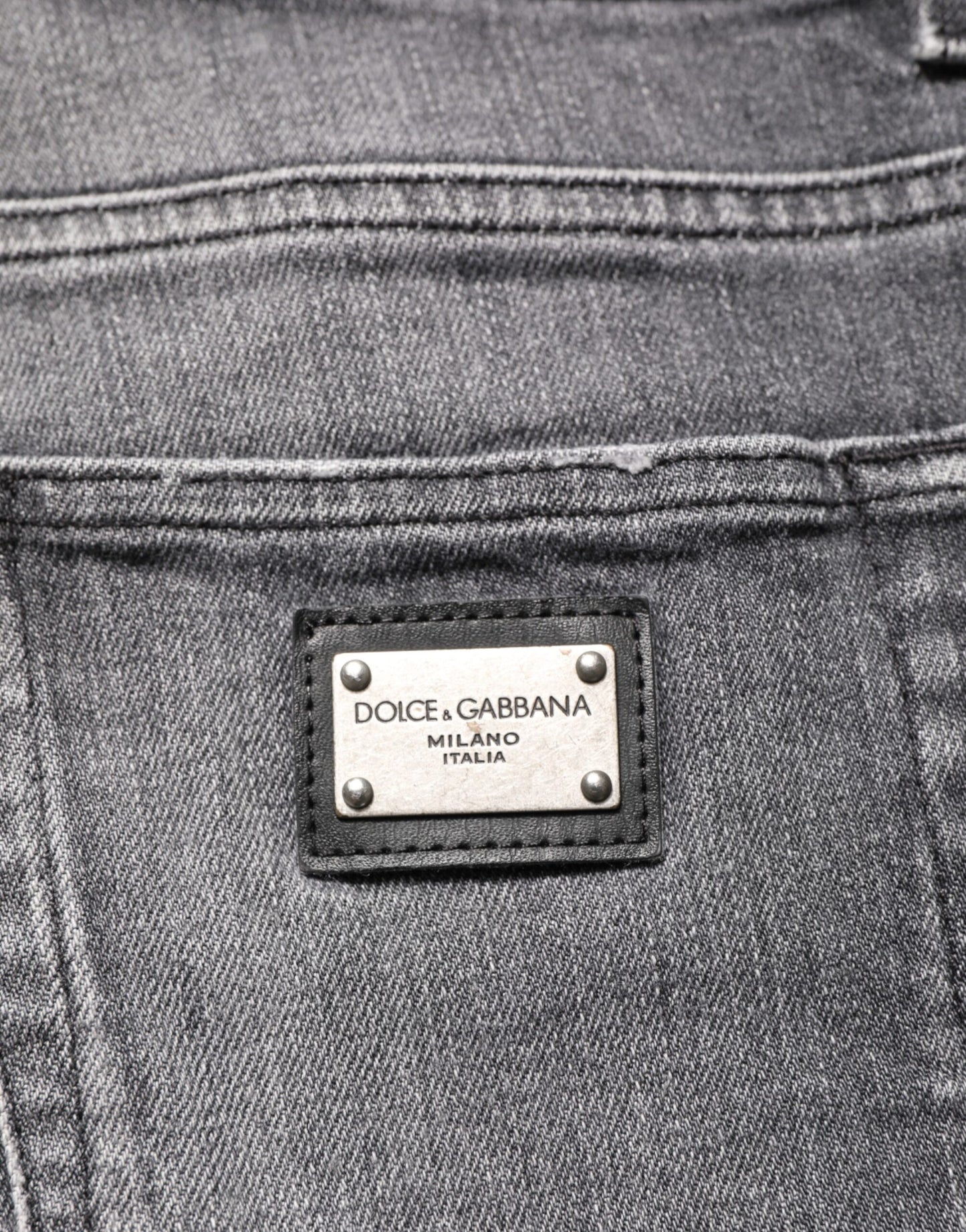 Dolce & Gabbana Grey Cotton Denim Slim Fit Distressed Pants Jeans