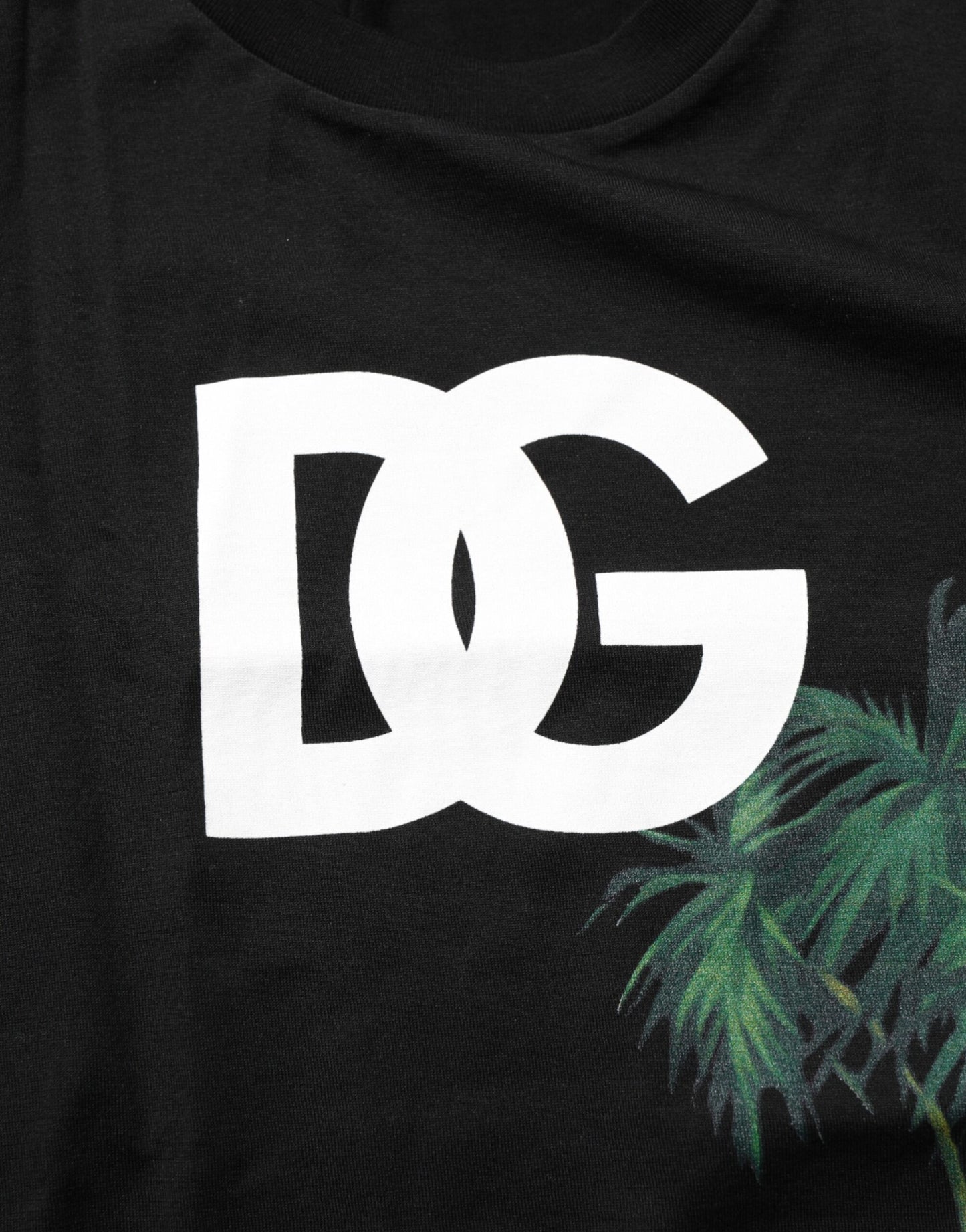 Black Floral DG Logo Cotton Crew Neck T-shirt