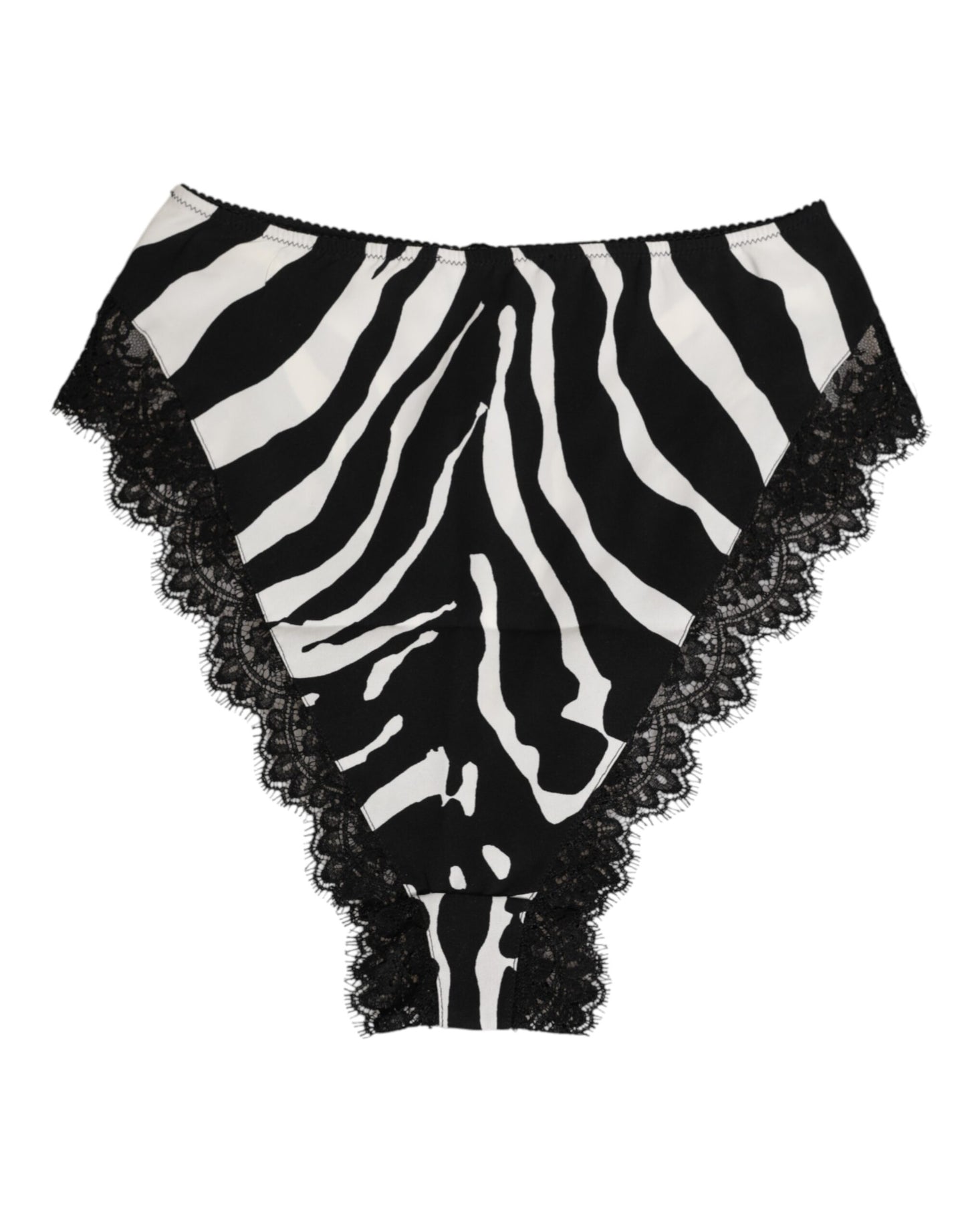 Black Silk Zebra Print Lace High Waist Underwear