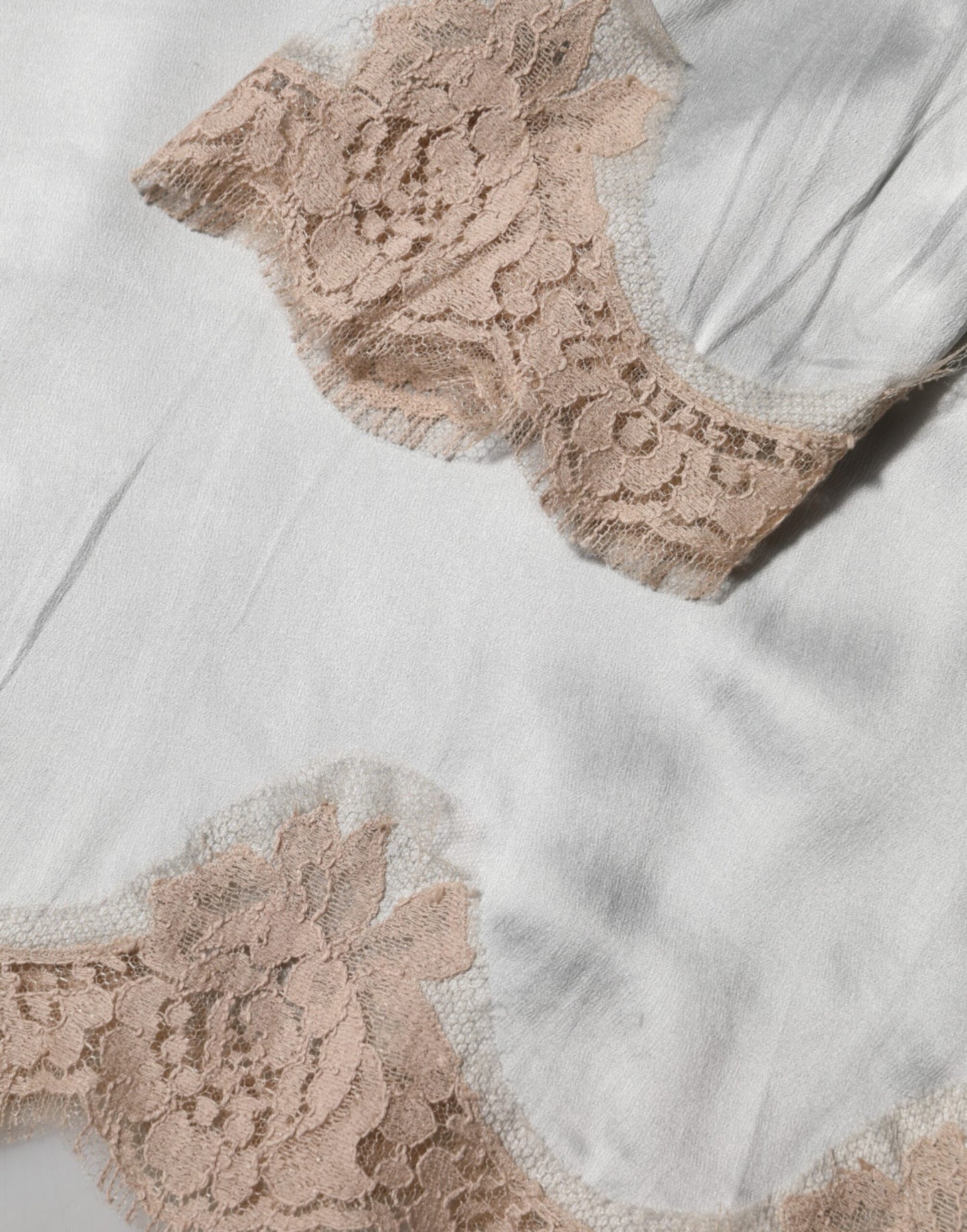 Dolce & Gabbana Gray Silk Satin Floral Lace Long Sleeve Top