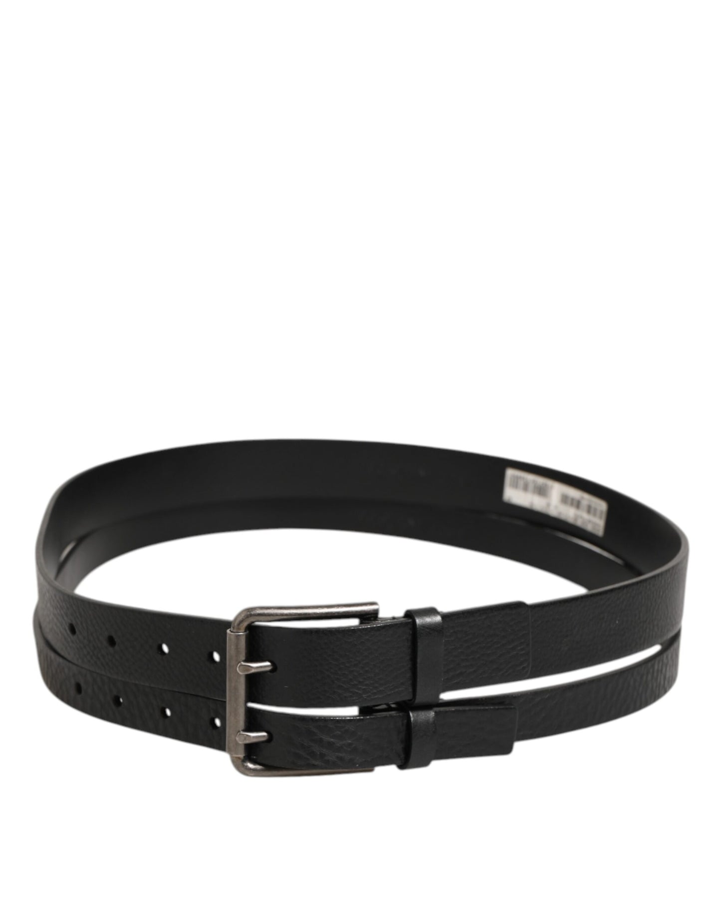 Black Double Strap Leather Silver Buckle Belt