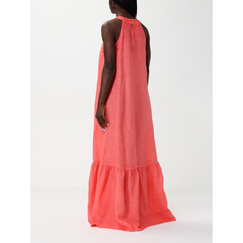 120% Lino Orange Linen Casual Dress