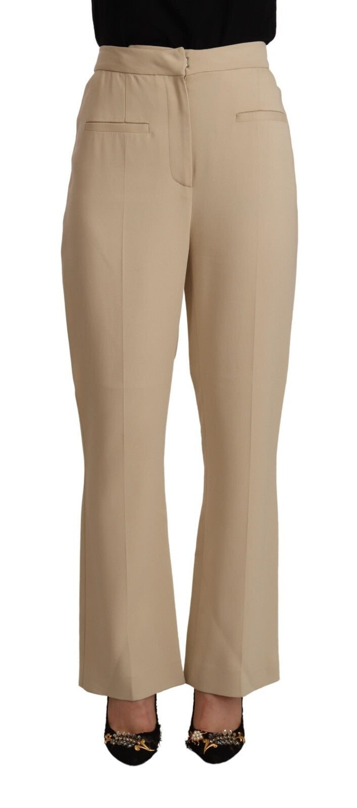 Alberta Ferretti Beige Viscose High Waist Flared Dress Trouser Pants